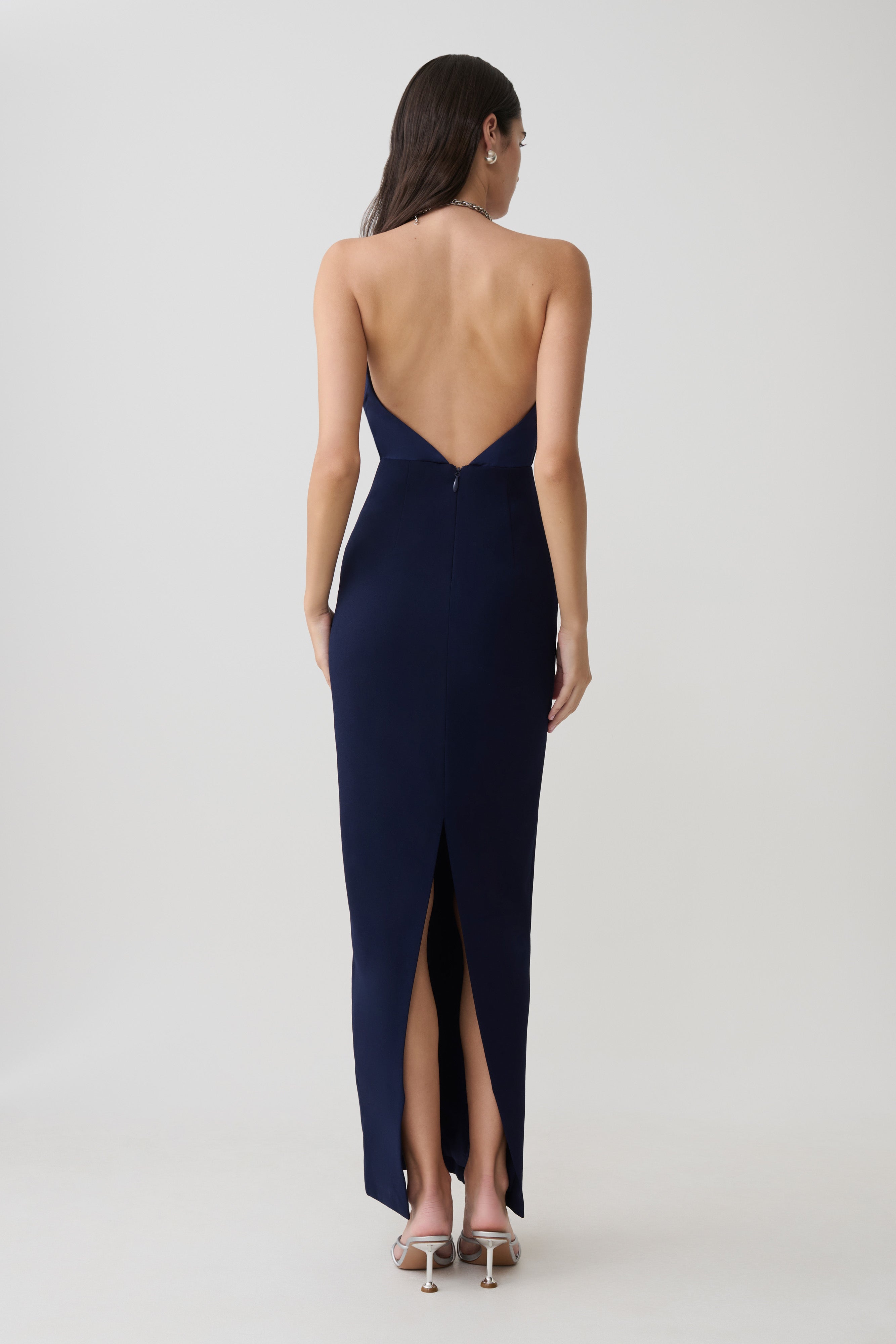 Elina Satin Necklace Maxi Dress - Navy