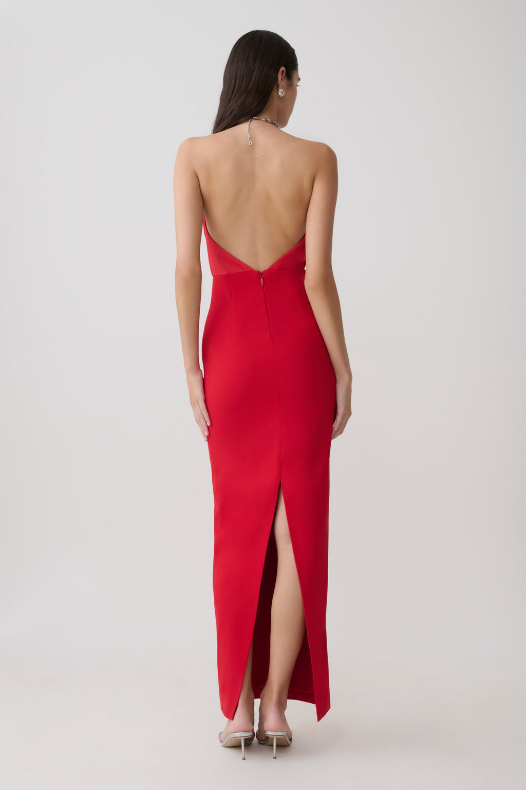 Elina Satin Necklace Maxi Dress - Red