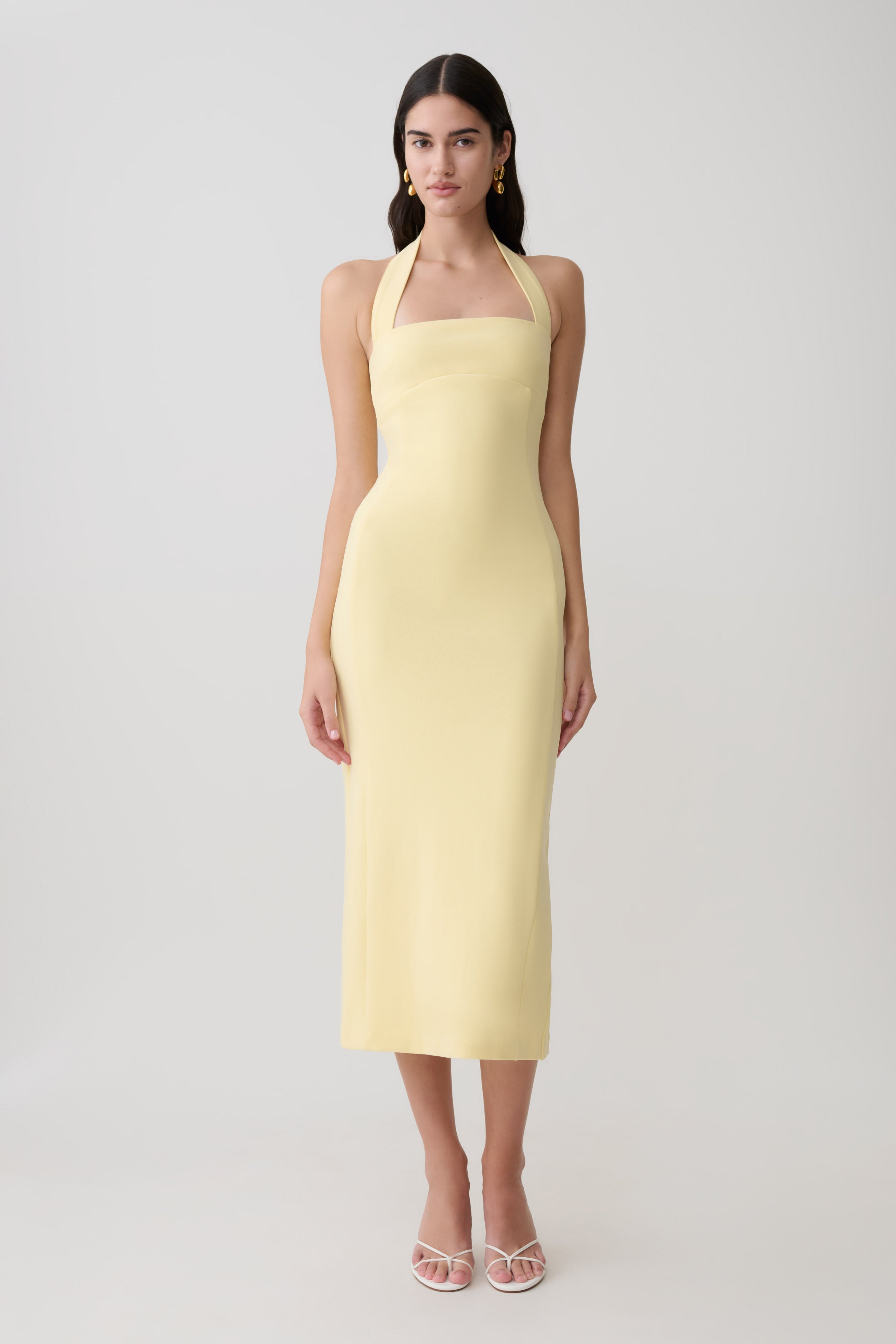 Amelita Suiting Halter Midi Dress - Pale Lemon