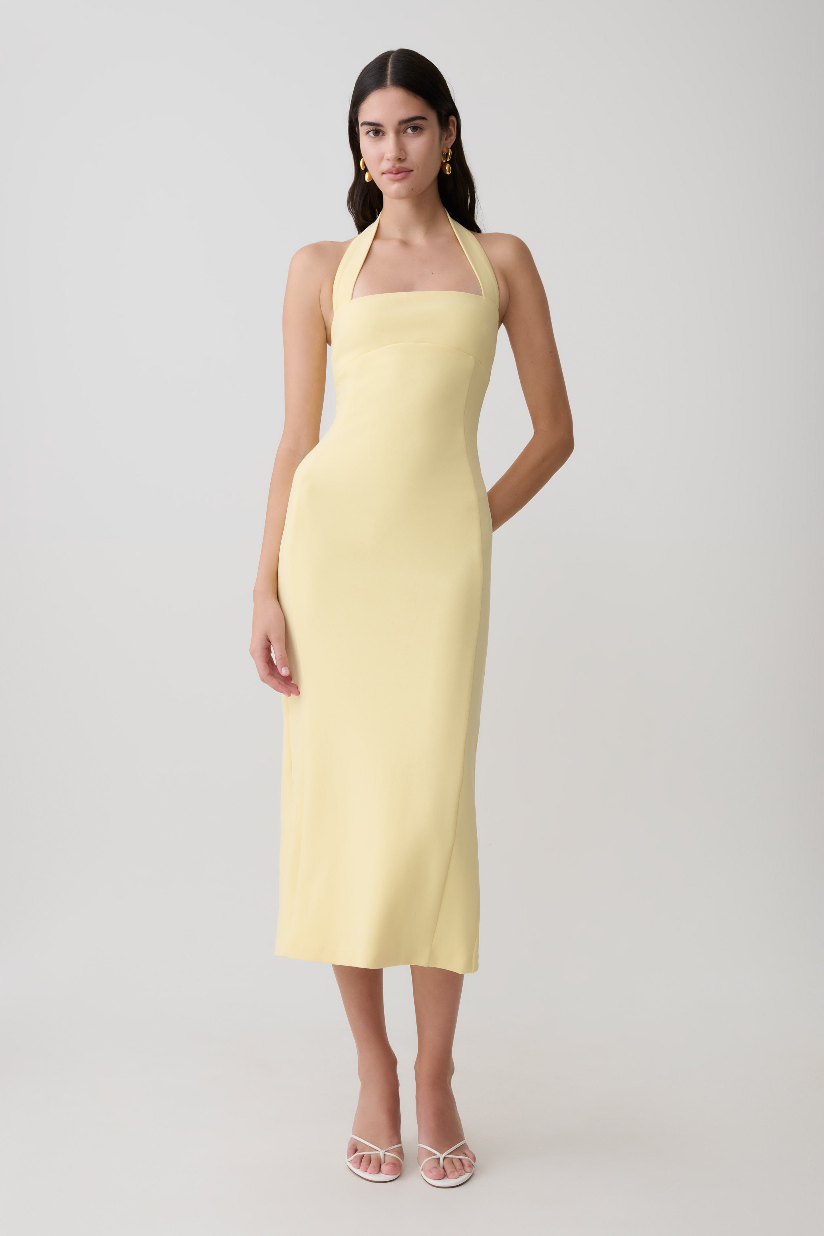 Amelita Suiting Halter Midi Dress - Pale Lemon