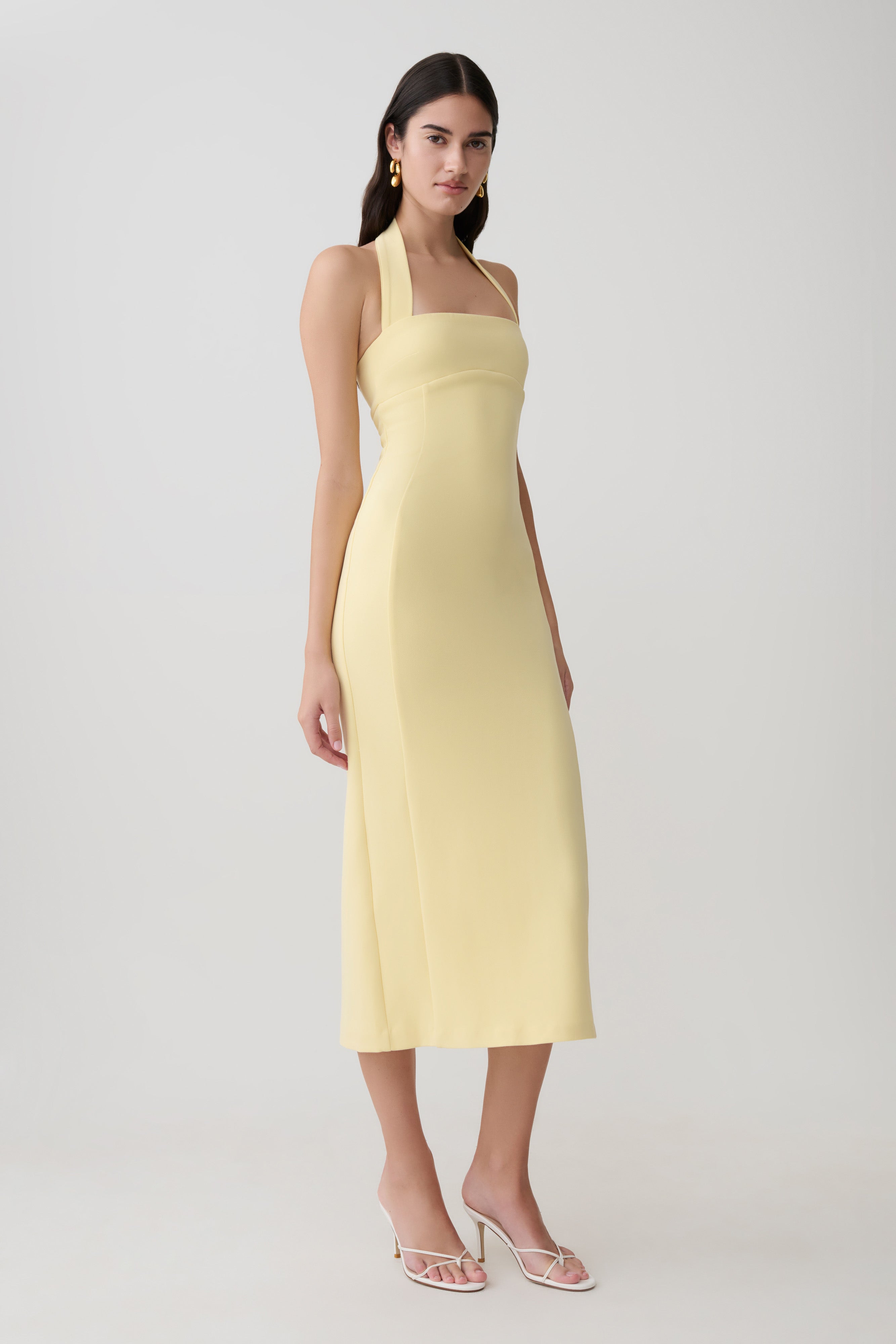Amelita Suiting Halter Midi Dress - Pale Lemon