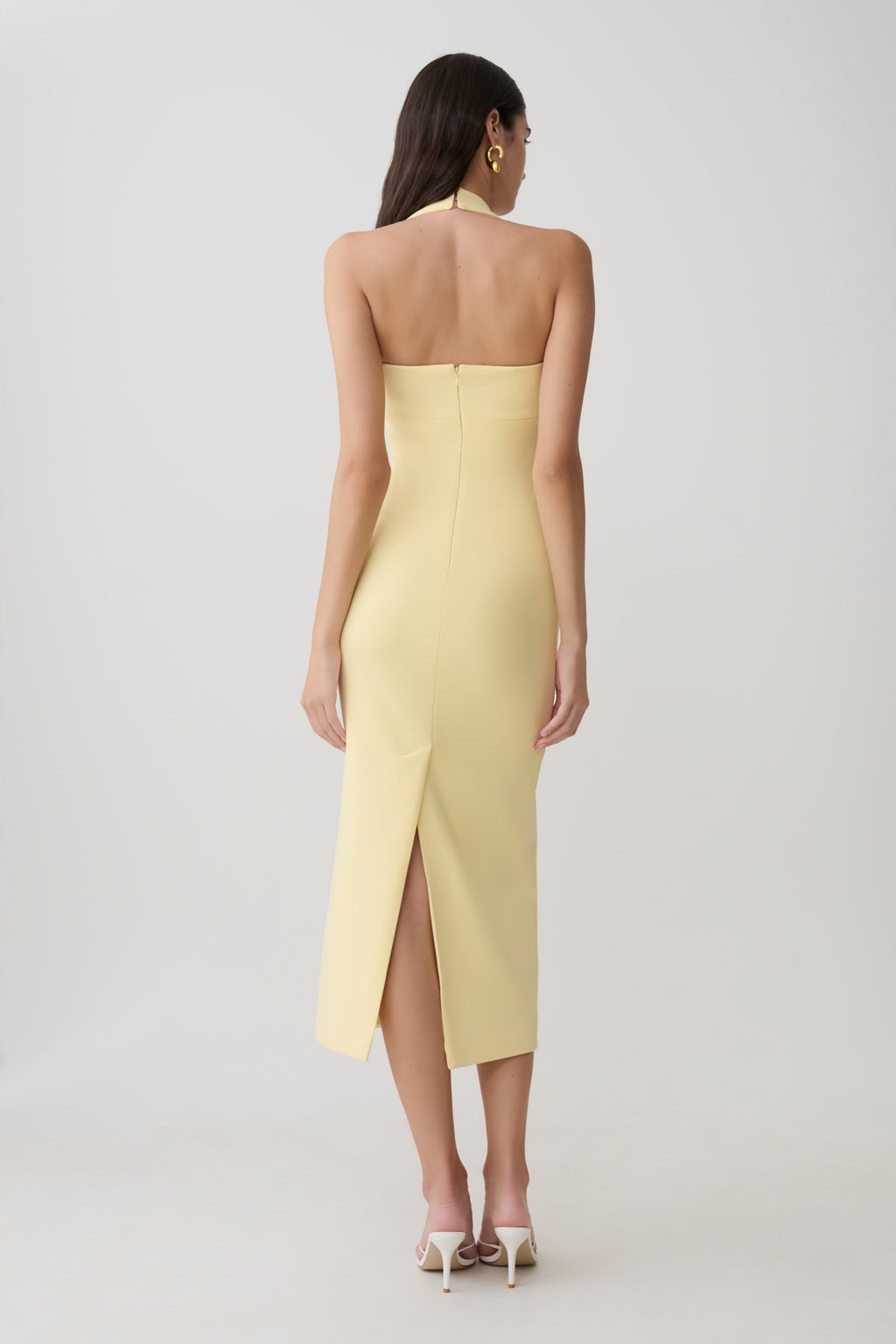 Amelita Suiting Halter Midi Dress - Pale Lemon