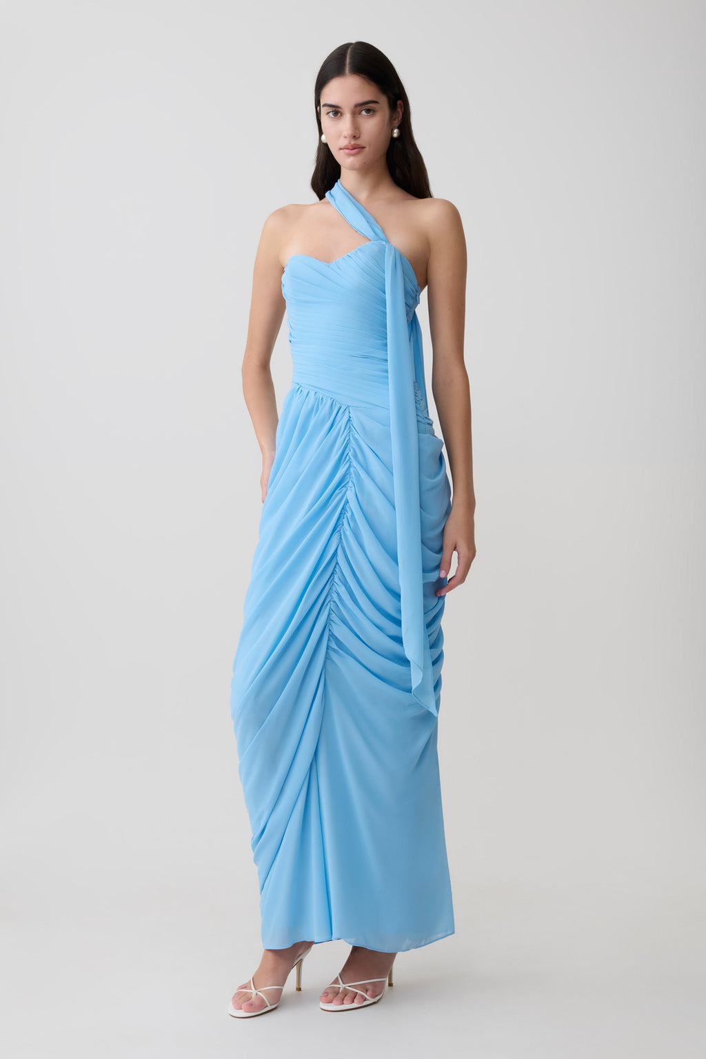 Micaela Chiffon Gathered Maxi Dress - Alaskan Blue