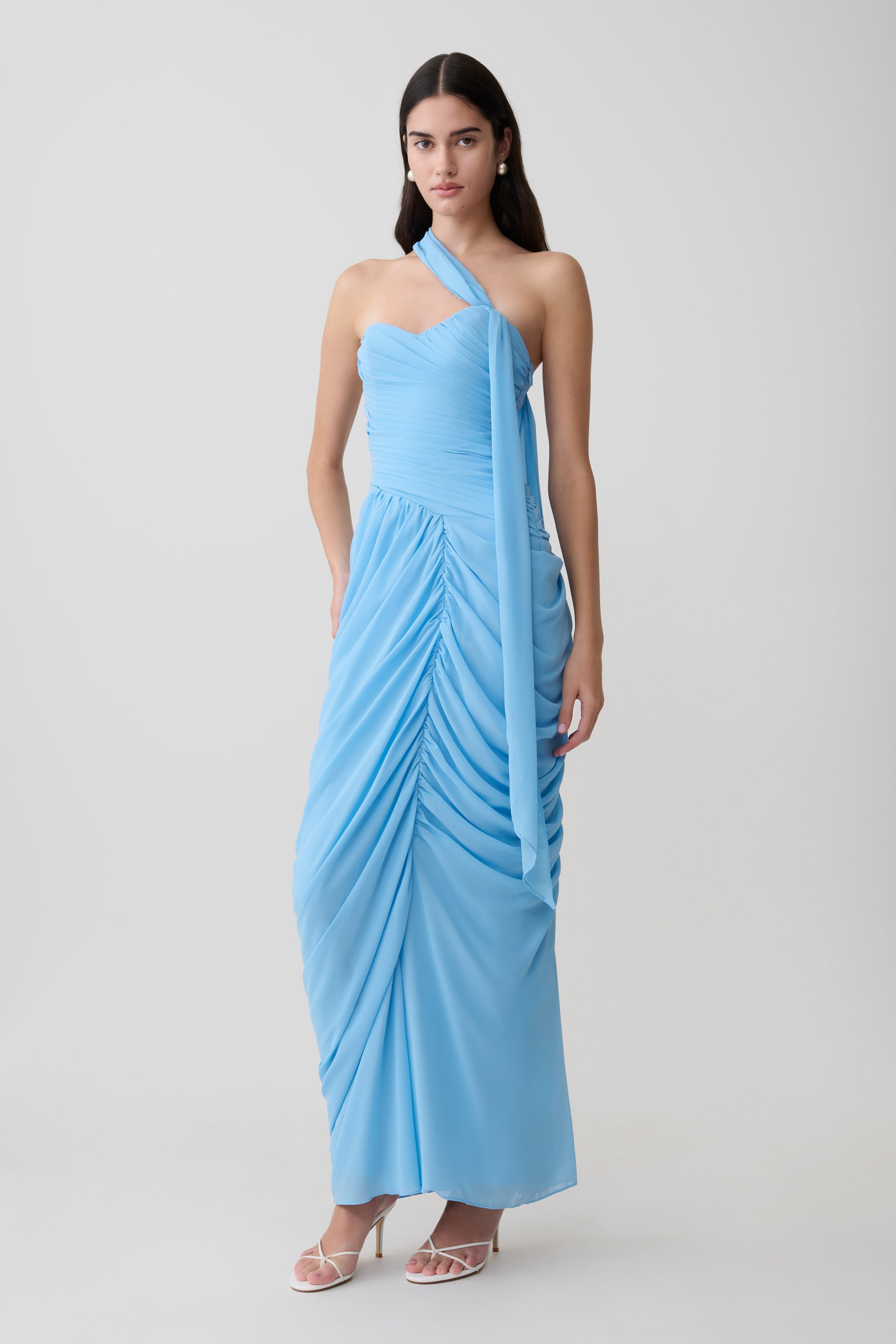 Micaela Chiffon Gathered Maxi Dress - Alaskan Blue