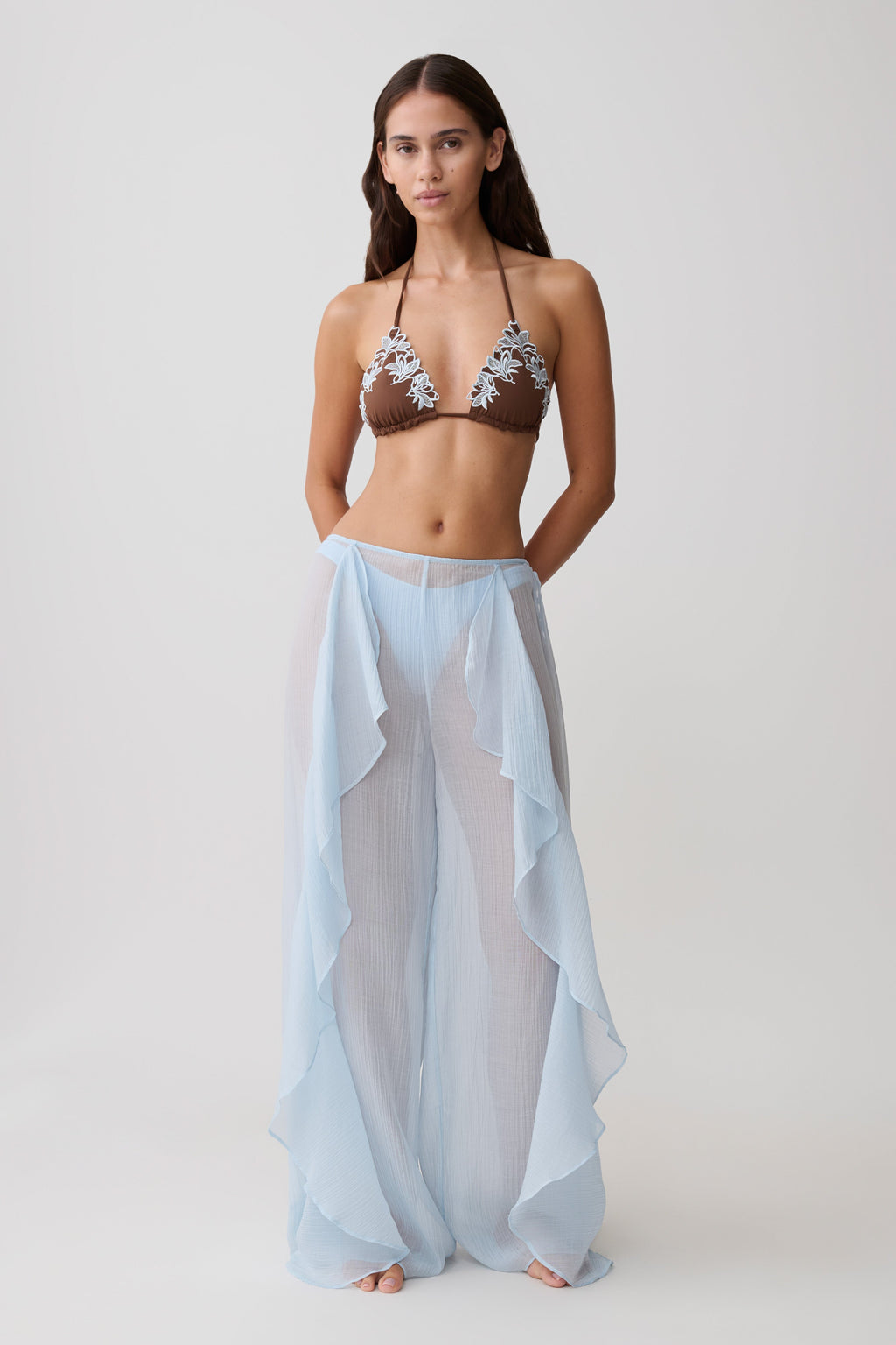 Kai Sheer Draped Ruffle Pant - Pale Blue