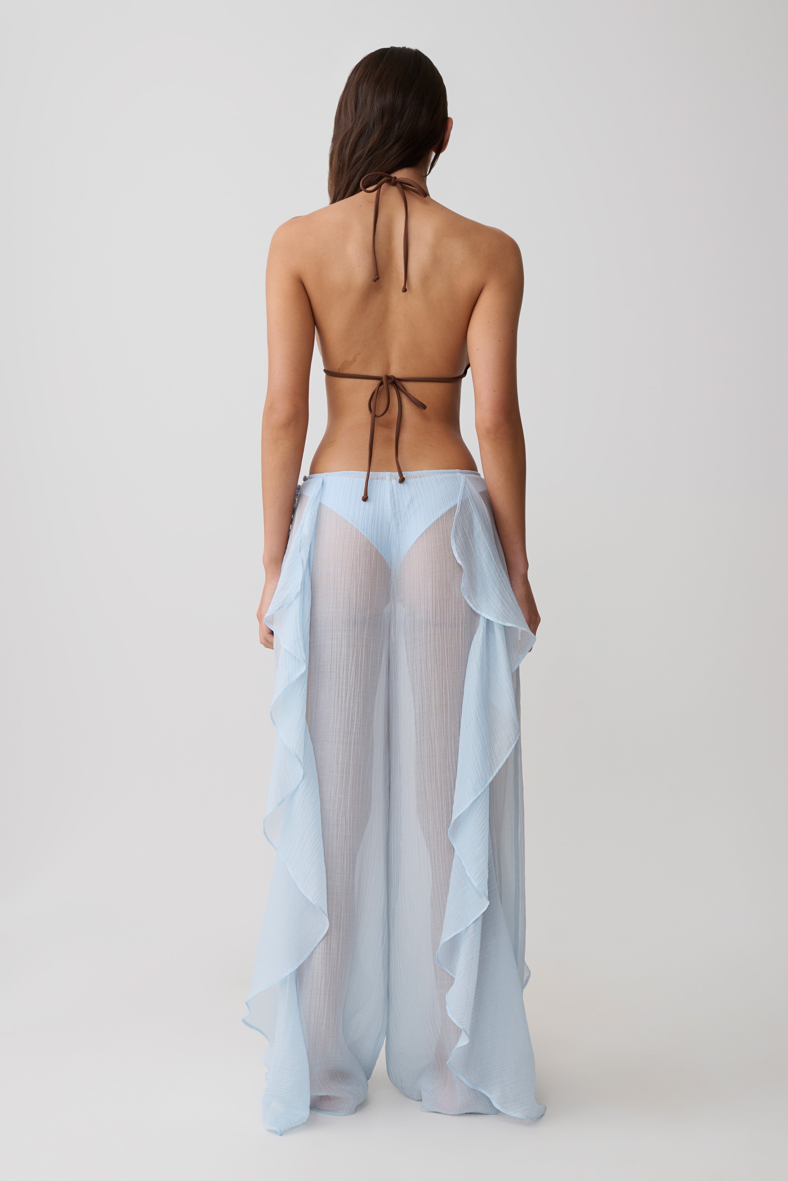 Kai Sheer Draped Ruffle Pant - Pale Blue