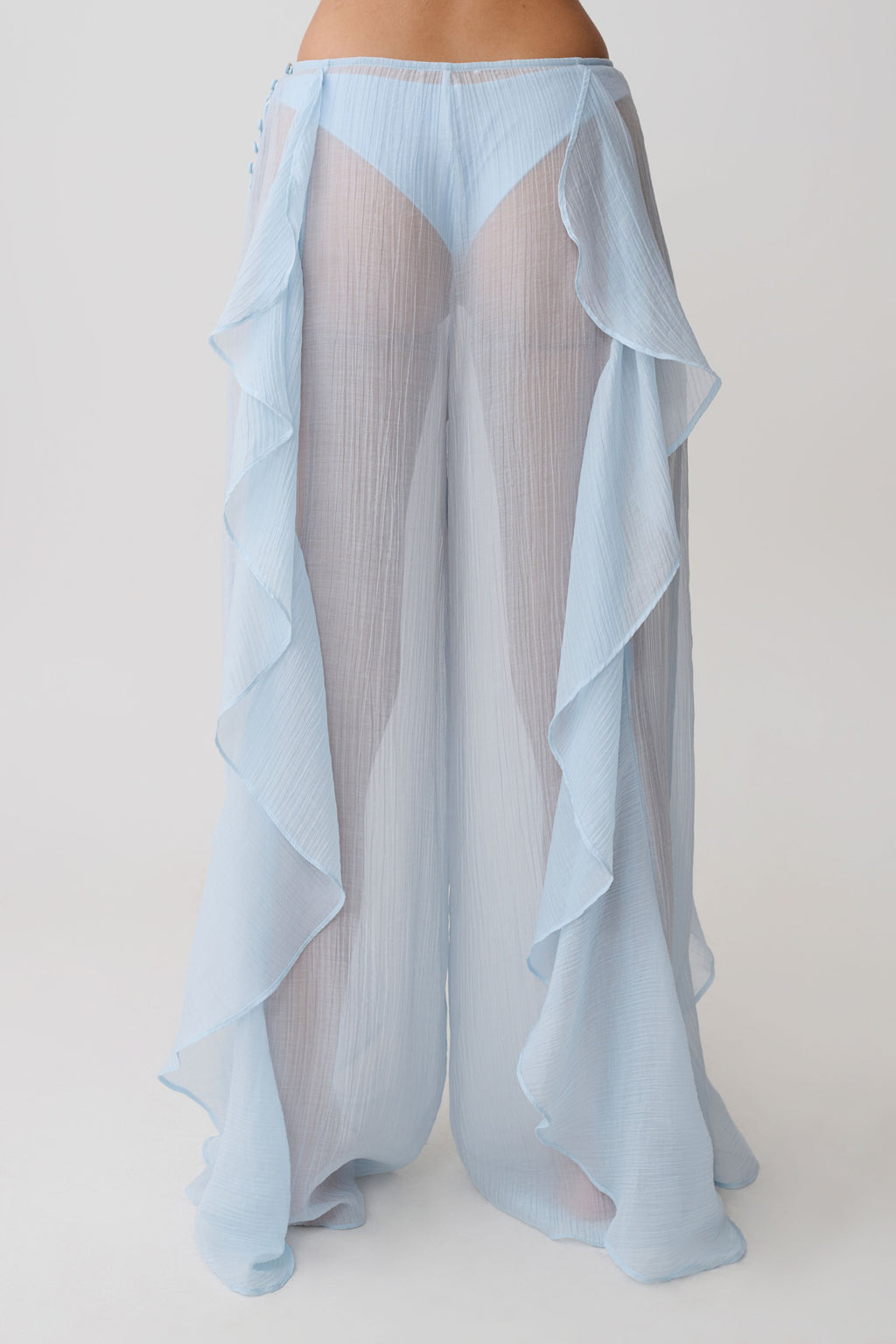 Kai Sheer Draped Ruffle Pant - Pale Blue