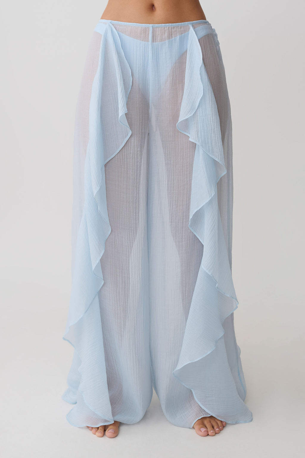Kai Sheer Draped Ruffle Pant - Pale Blue