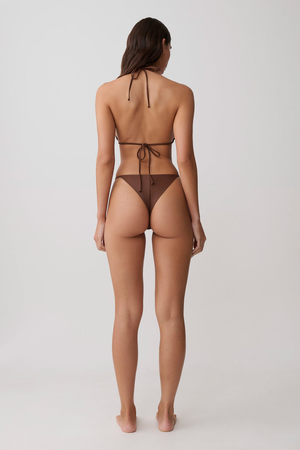 Bloom Embroidered Triangle Bikini Top - Chocolate With Pale Blue Embroidery
