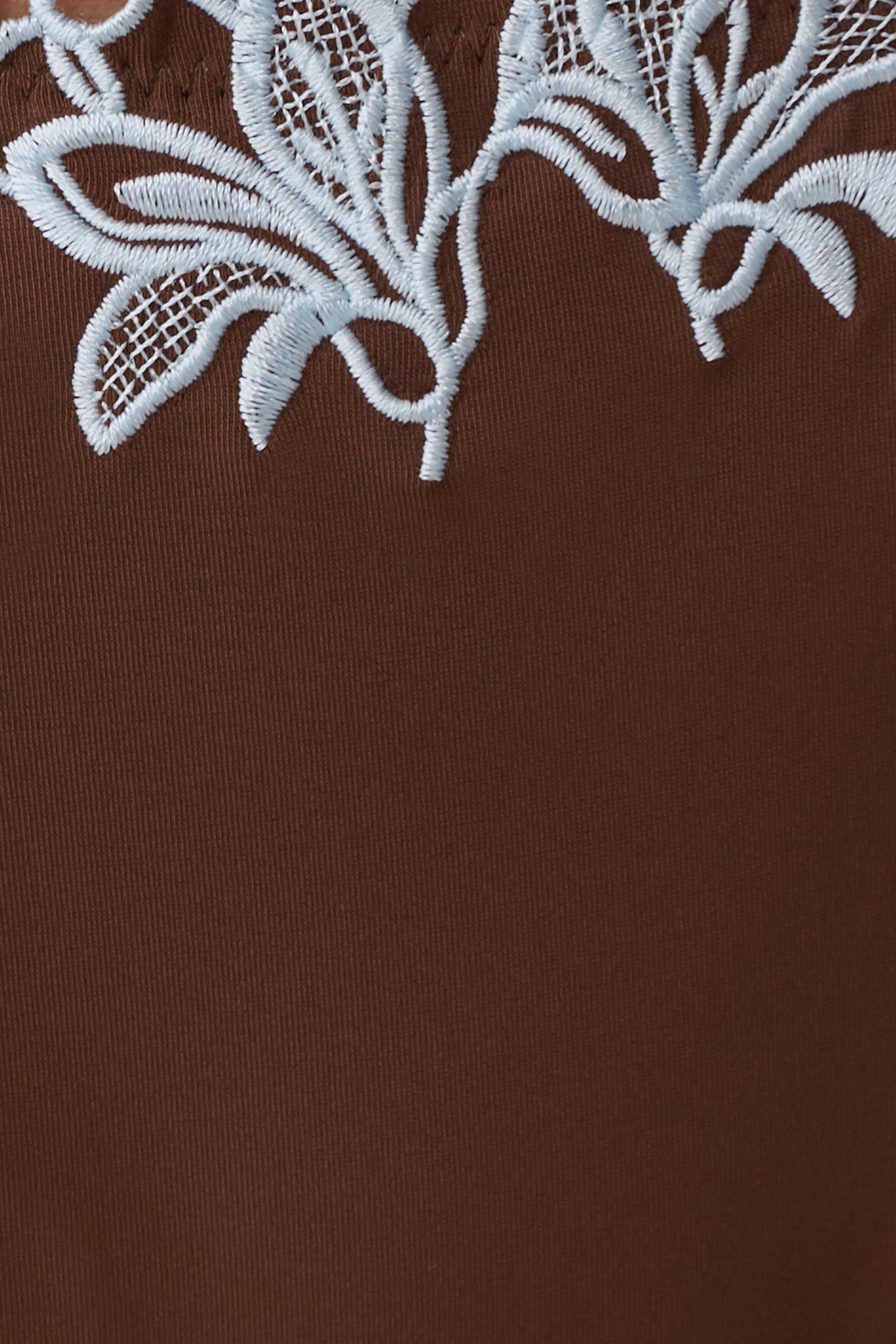 Bloom Embroidered Bikini Bottom - Chocolate With Pale Blue Embroidery