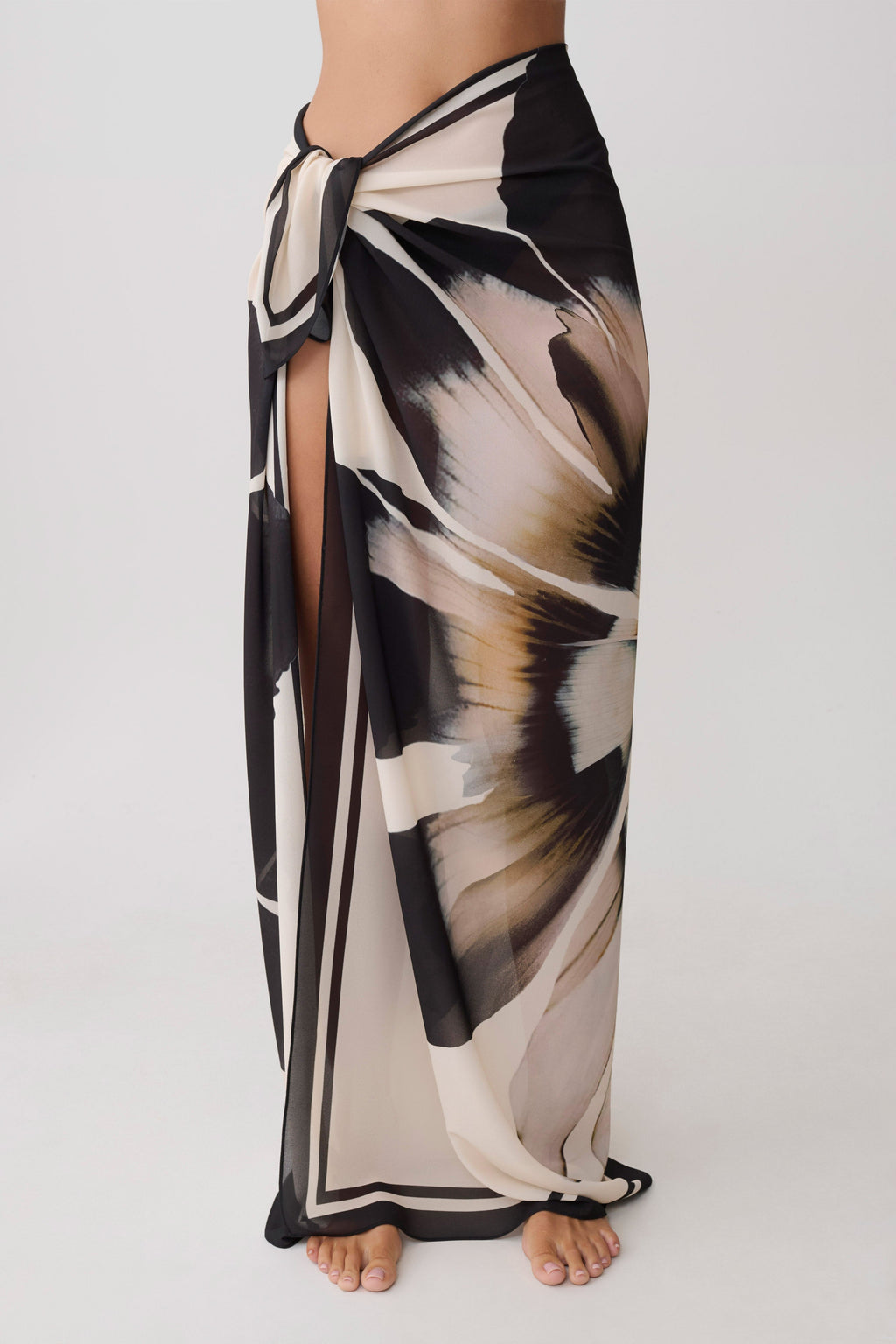 Noa Chiffon Scarf Sarong - Ivory Base Floral Print