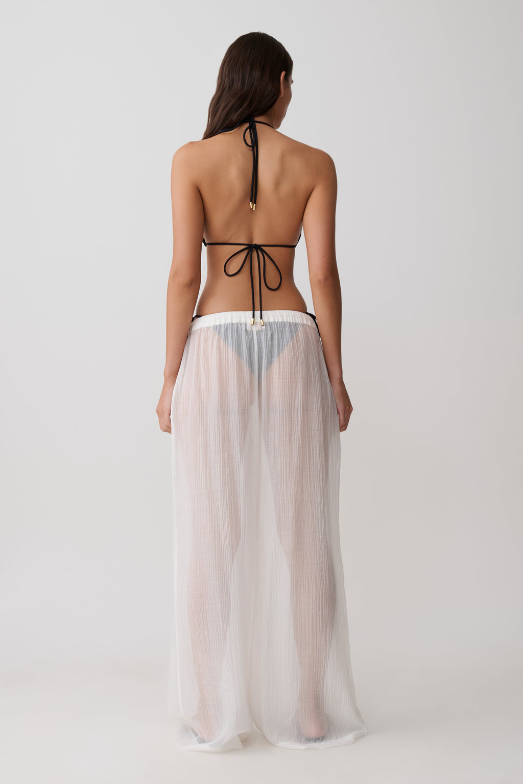 Leilani Sheer Drawstring Wide Leg Pants - Ivory