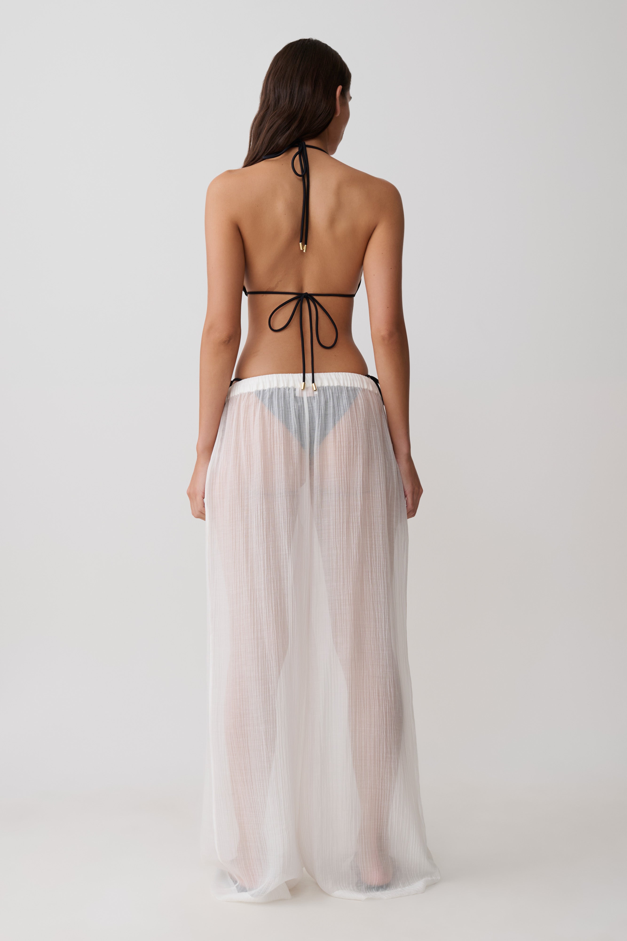 Leilani Sheer Drawstring Wide Leg Pants - Ivory