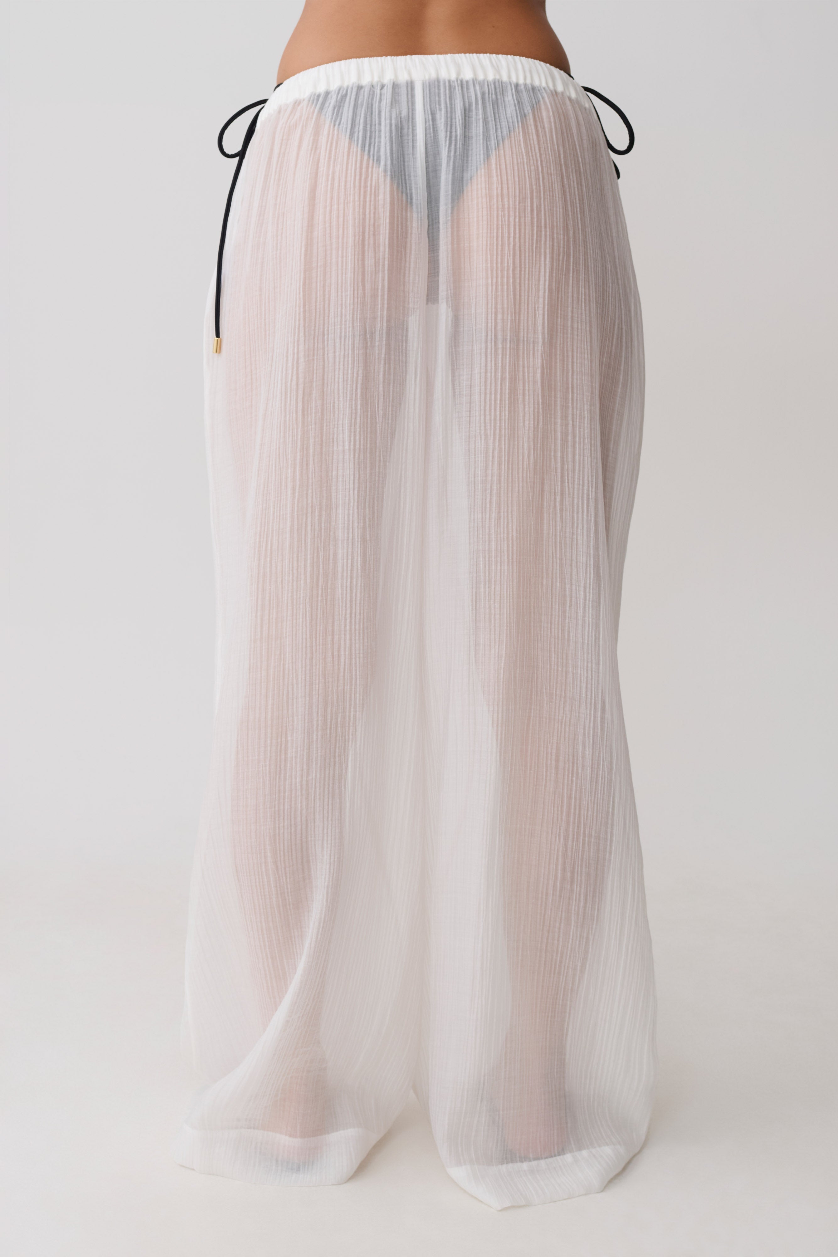 Leilani Sheer Drawstring Wide Leg Pants - Ivory
