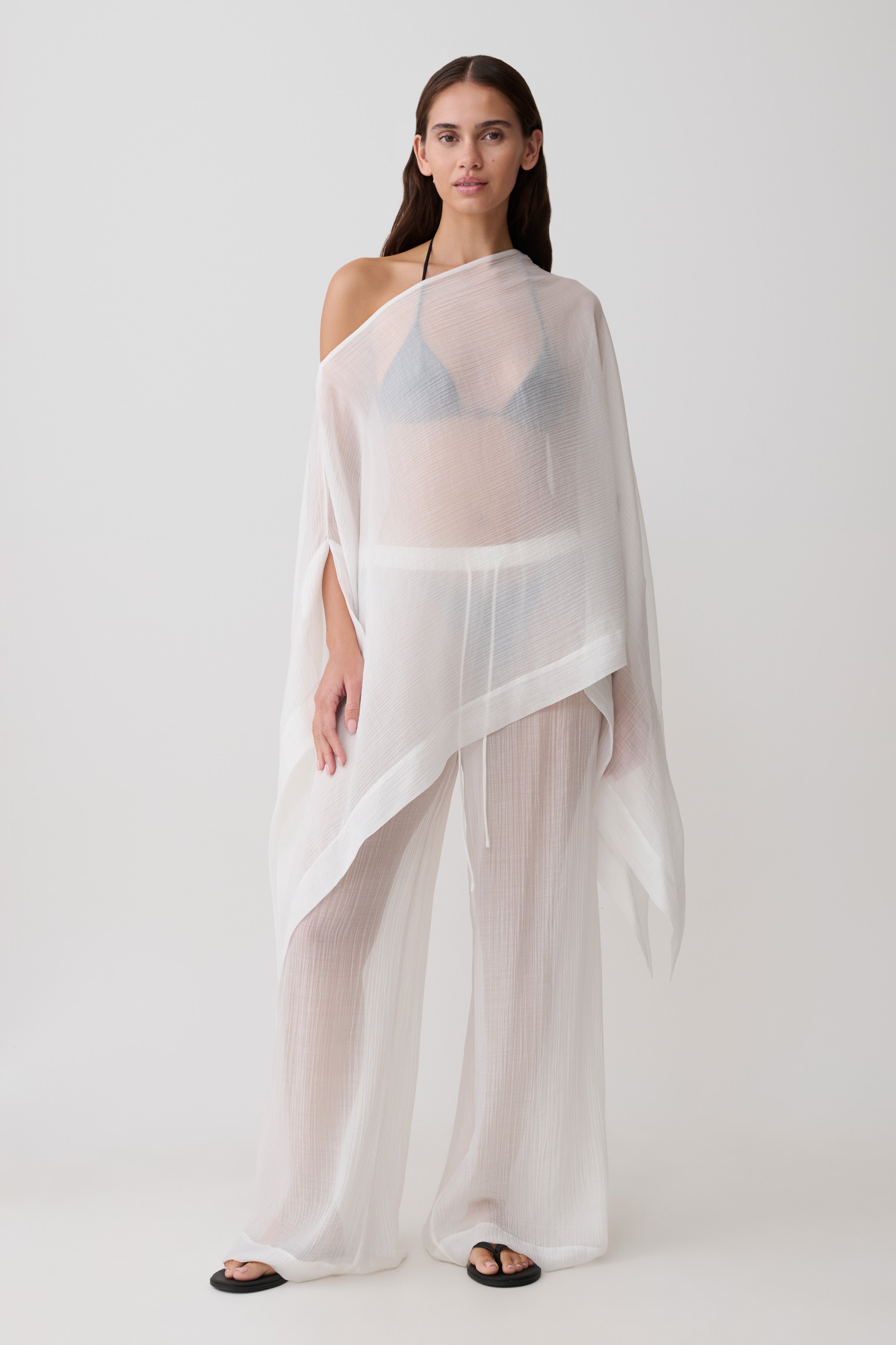 Leilani Sheer Drawstring Wide Leg Pants - Ivory