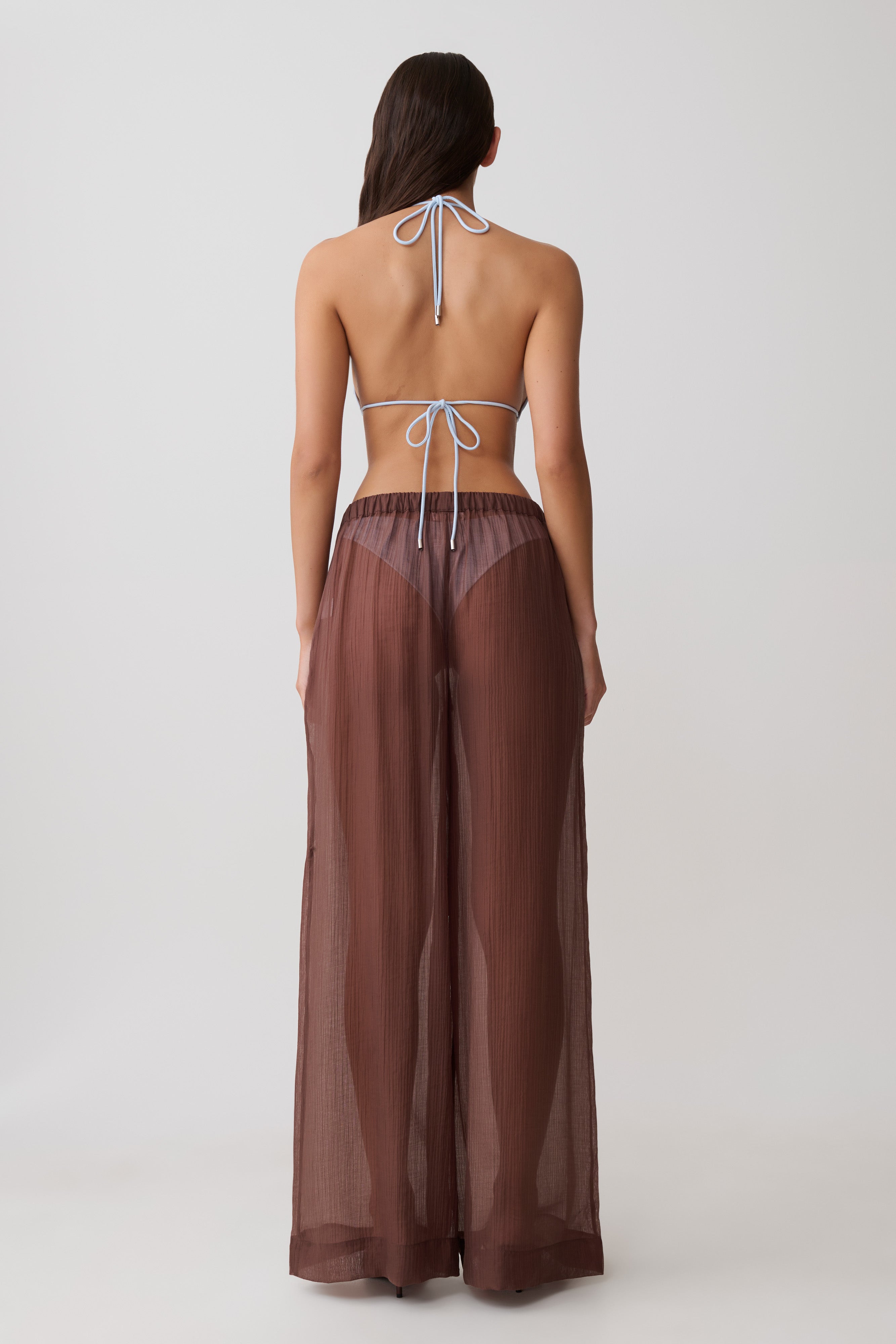 Leilani Sheer Drawstring Wide Leg Pants - Chocolate