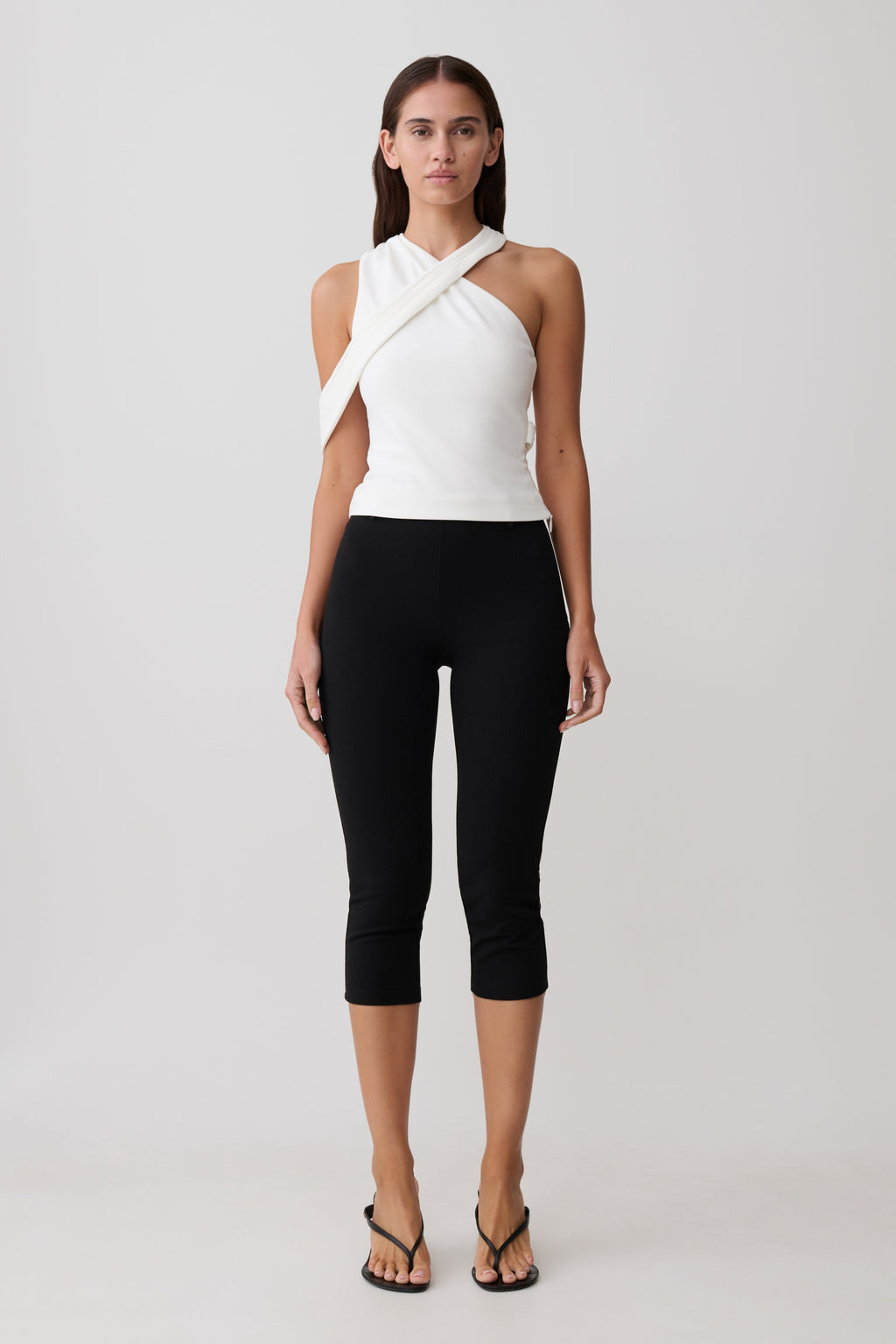 Sable Crossover Crepe Halter Top - White