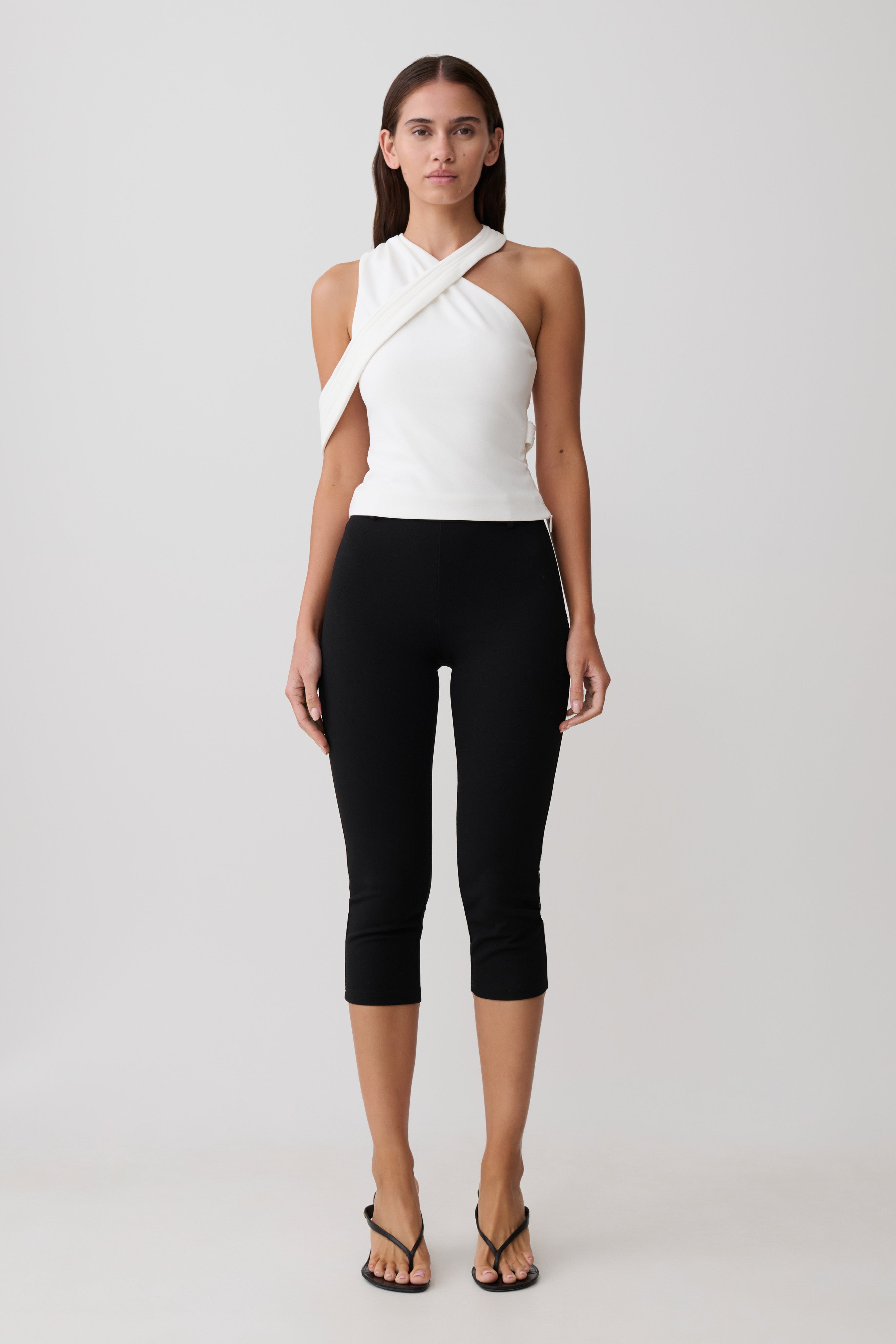 Sable Crossover Crepe Halter Top - White