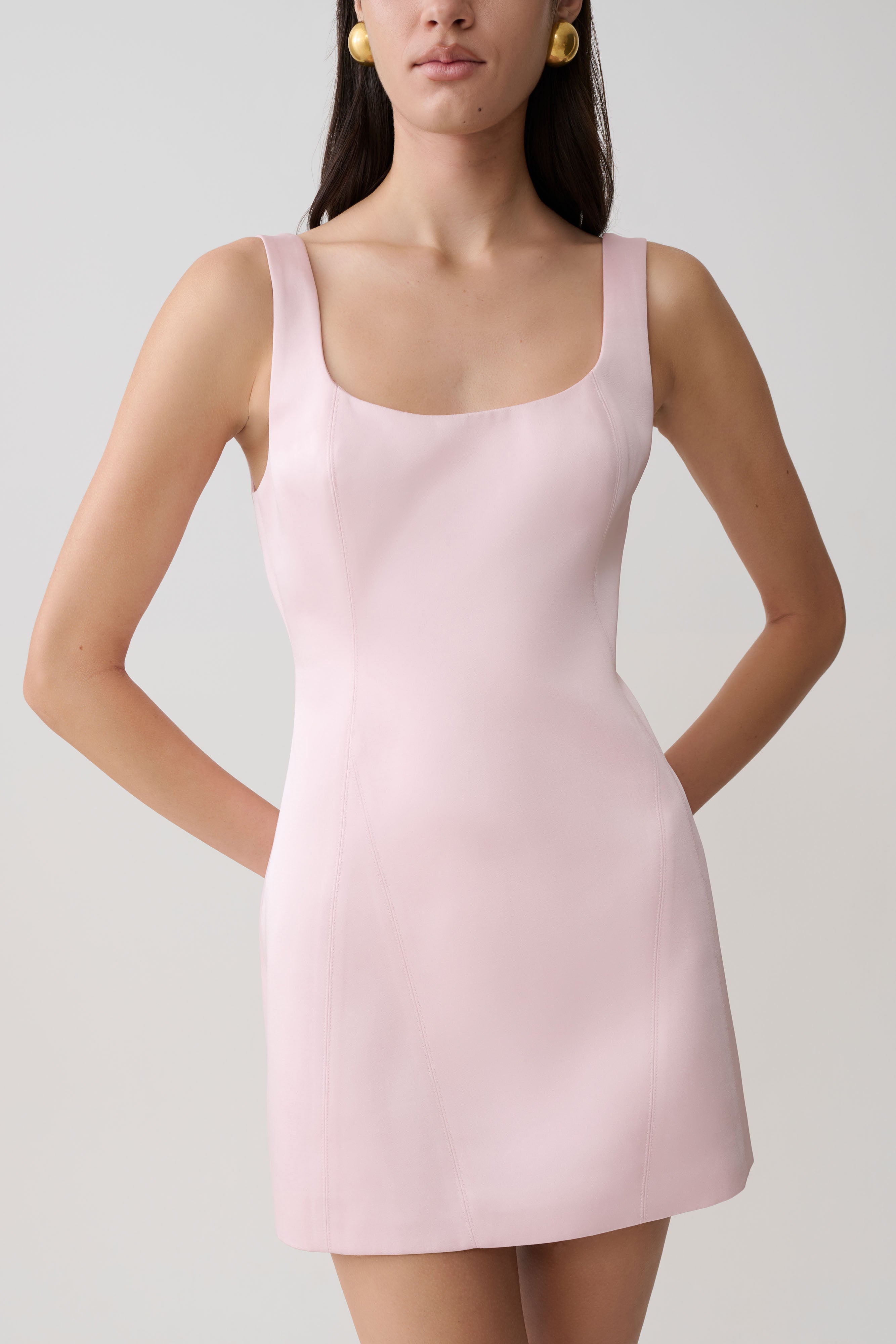 Beth Satin Mini Dress - Pale Pink