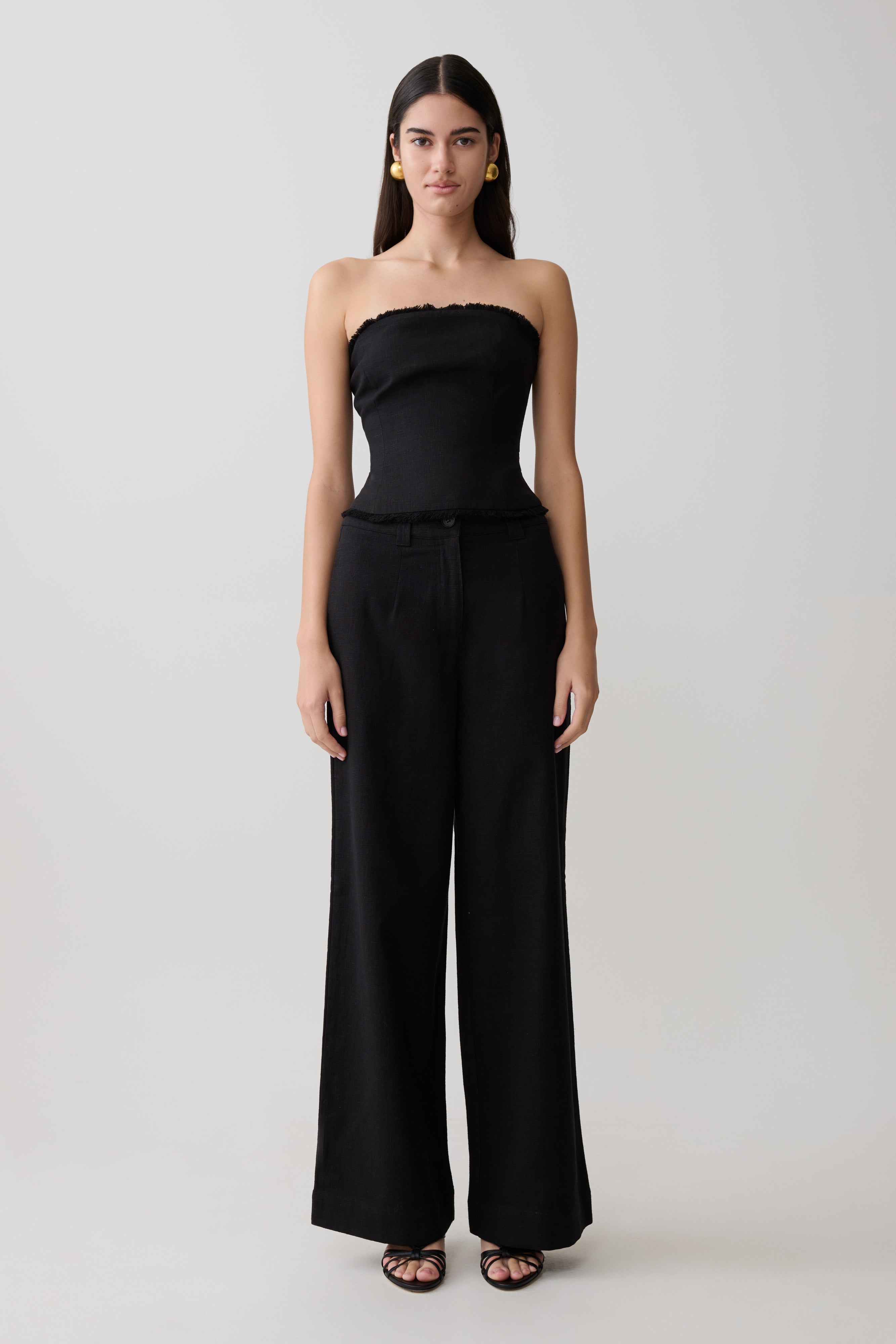 Annie Strapless Tie Back Linen Top - Black
