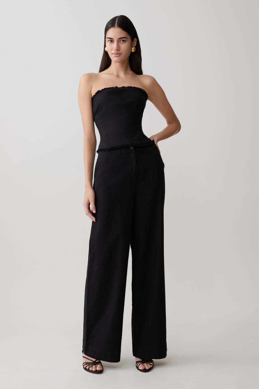 Annie Strapless Tie Back Linen Top - Black