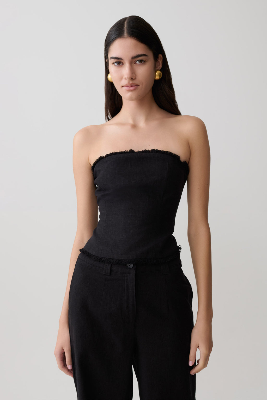 Annie Strapless Tie Back Linen Top - Black
