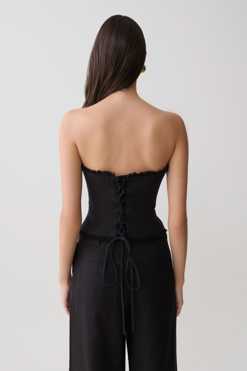 Annie Strapless Tie Back Linen Top - Black