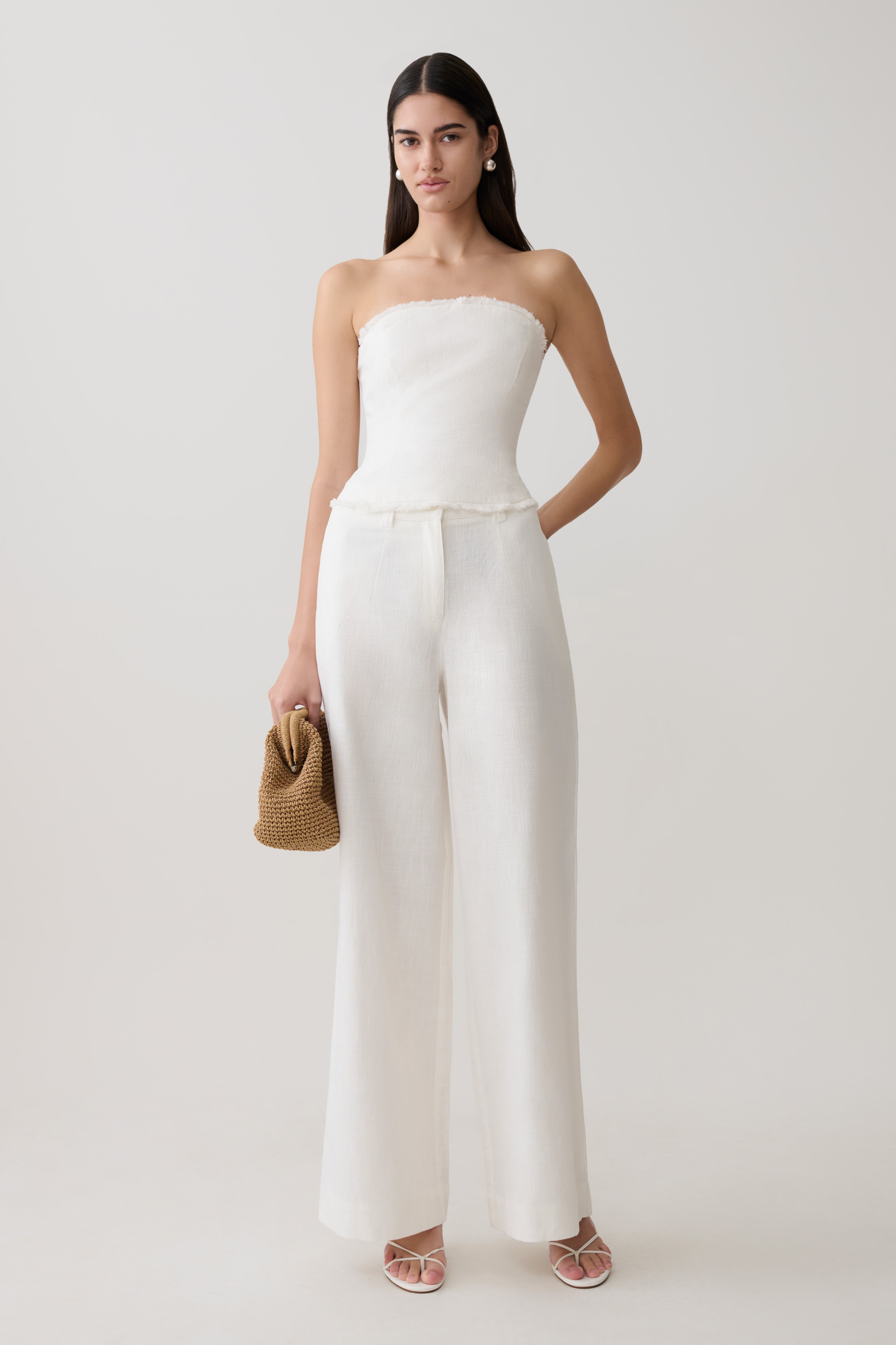 Annie Strapless Tie Back Linen Top - White
