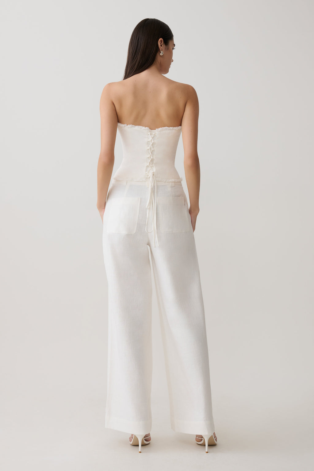 Annie Strapless Tie Back Linen Top - White