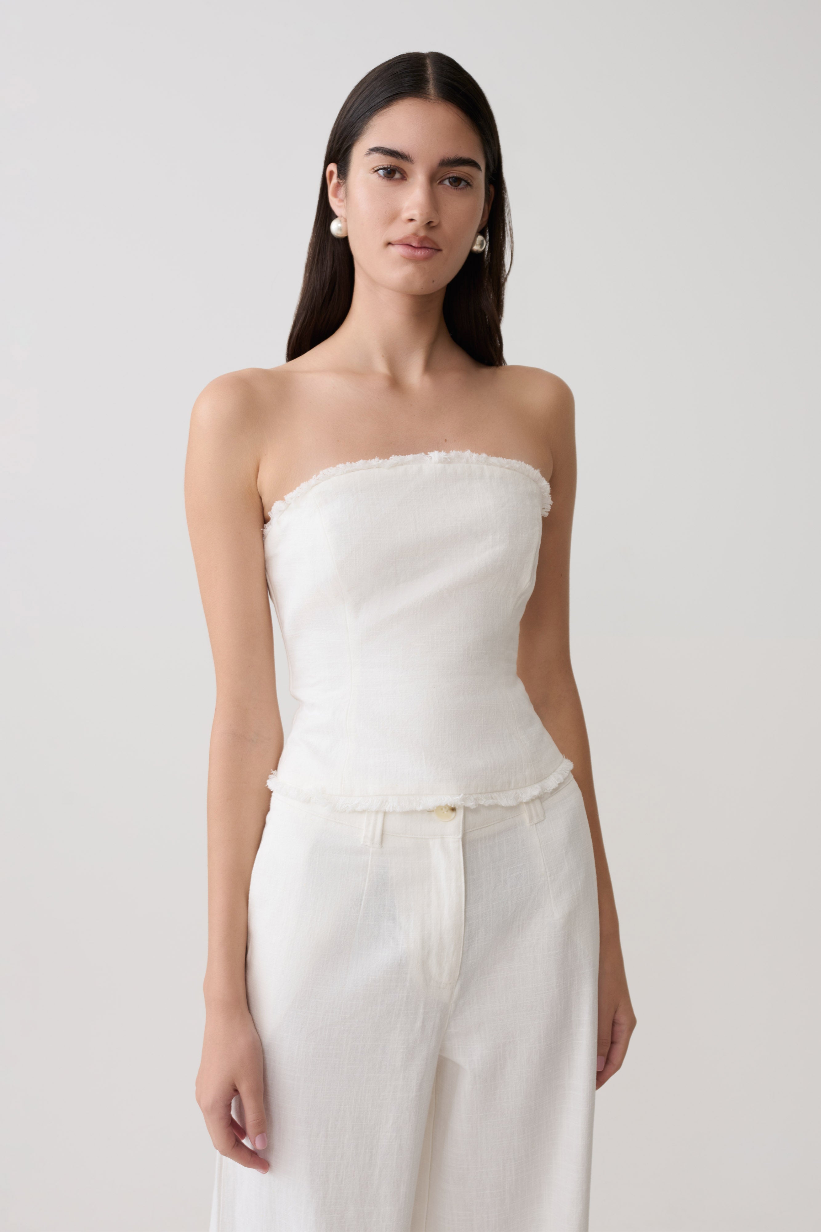 Annie Strapless Tie Back Linen Top - White