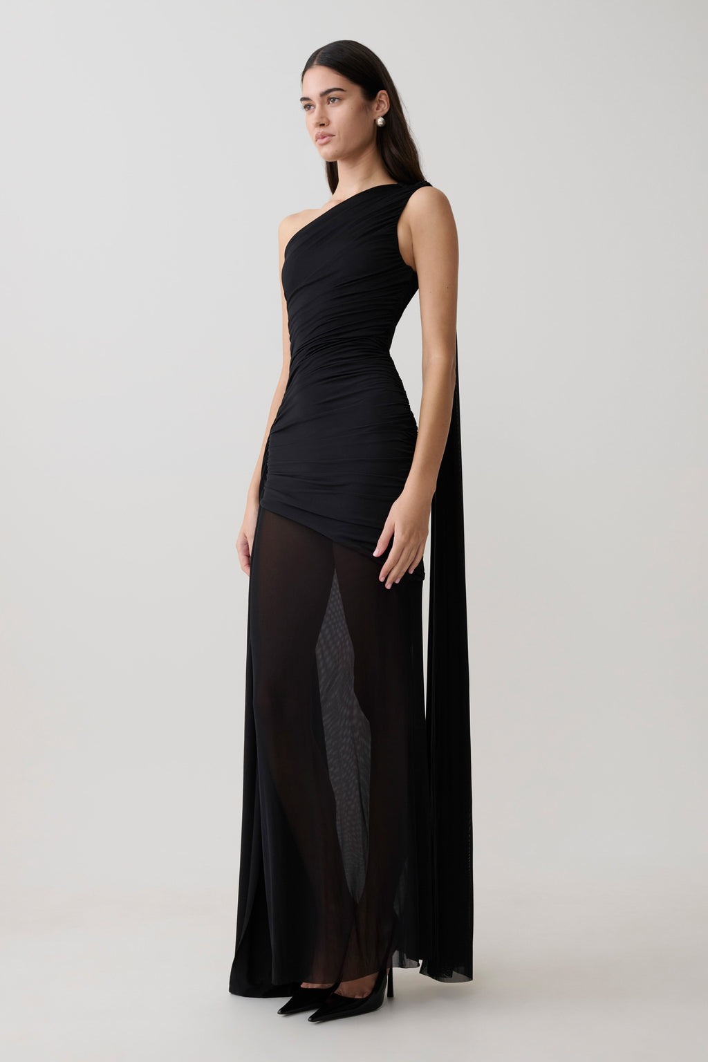 Asher Slinky One Shoulder Maxi Dress - Black