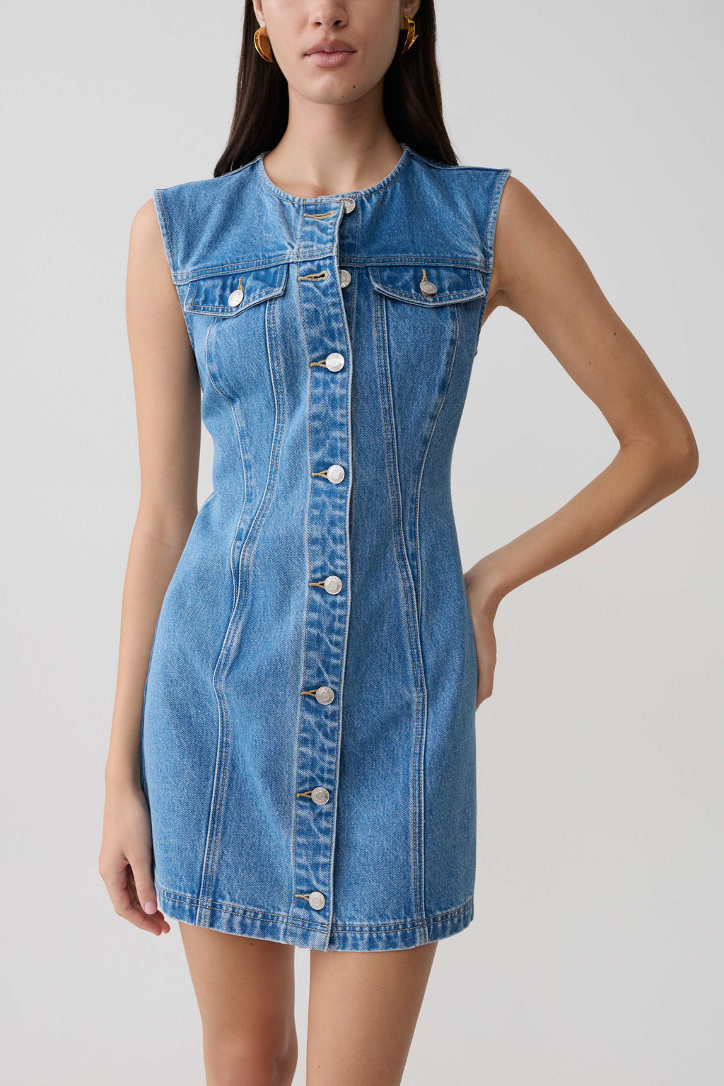 Penn Button Front Denim Mini Dress - Summer Blue