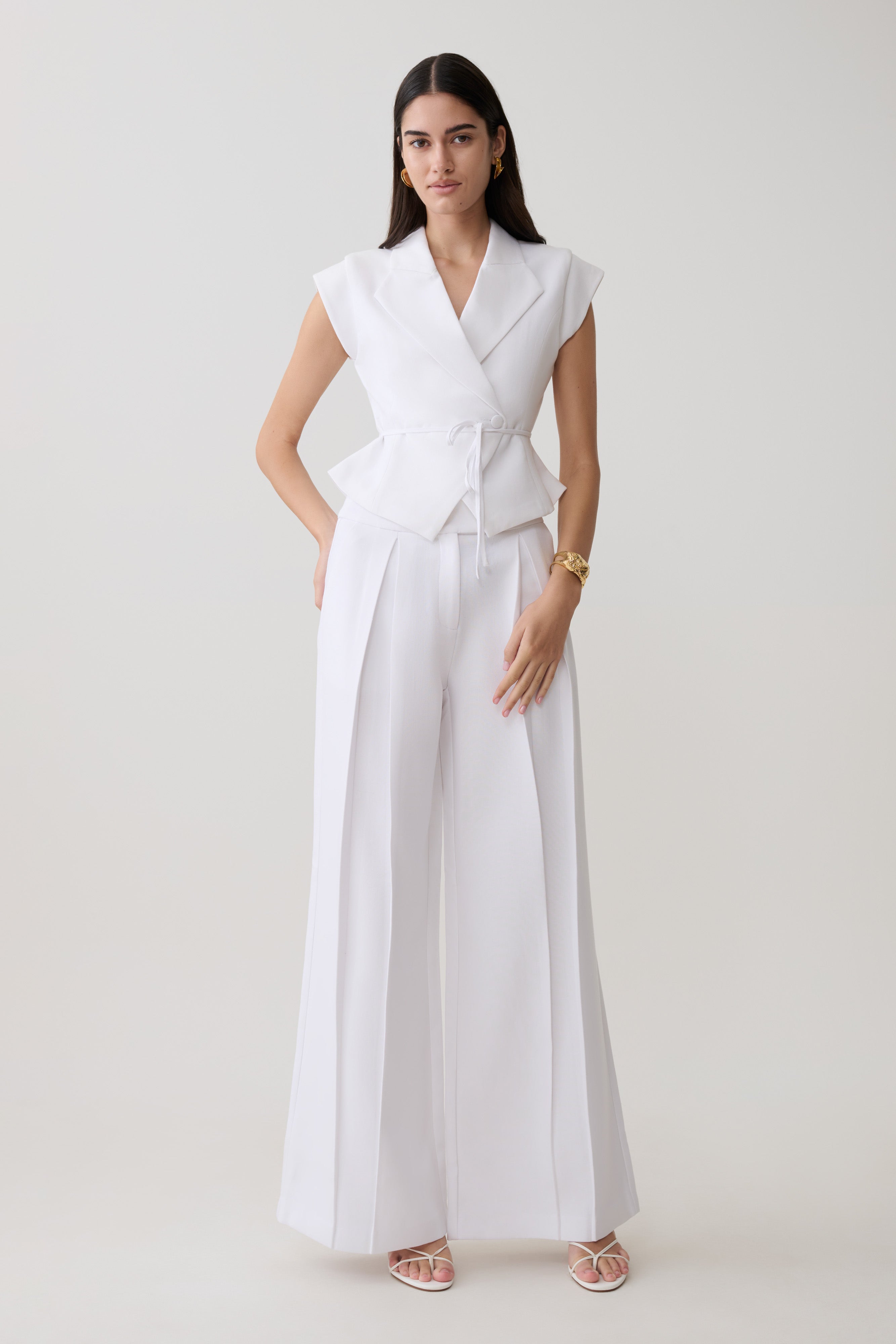 Raya Mid Rise Wide Leg Linen Pant - White