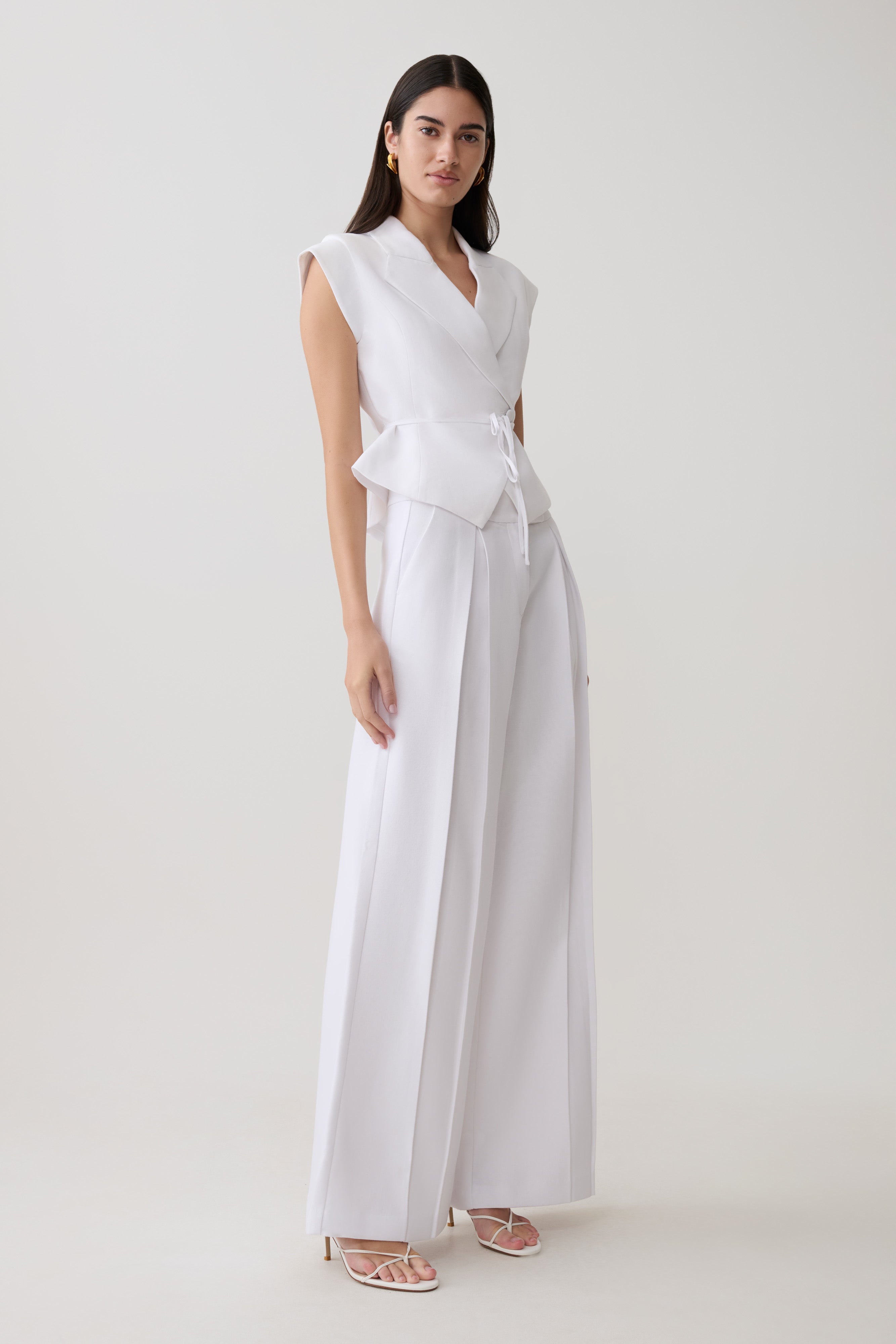 Raya Mid Rise Wide Leg Linen Pant - White