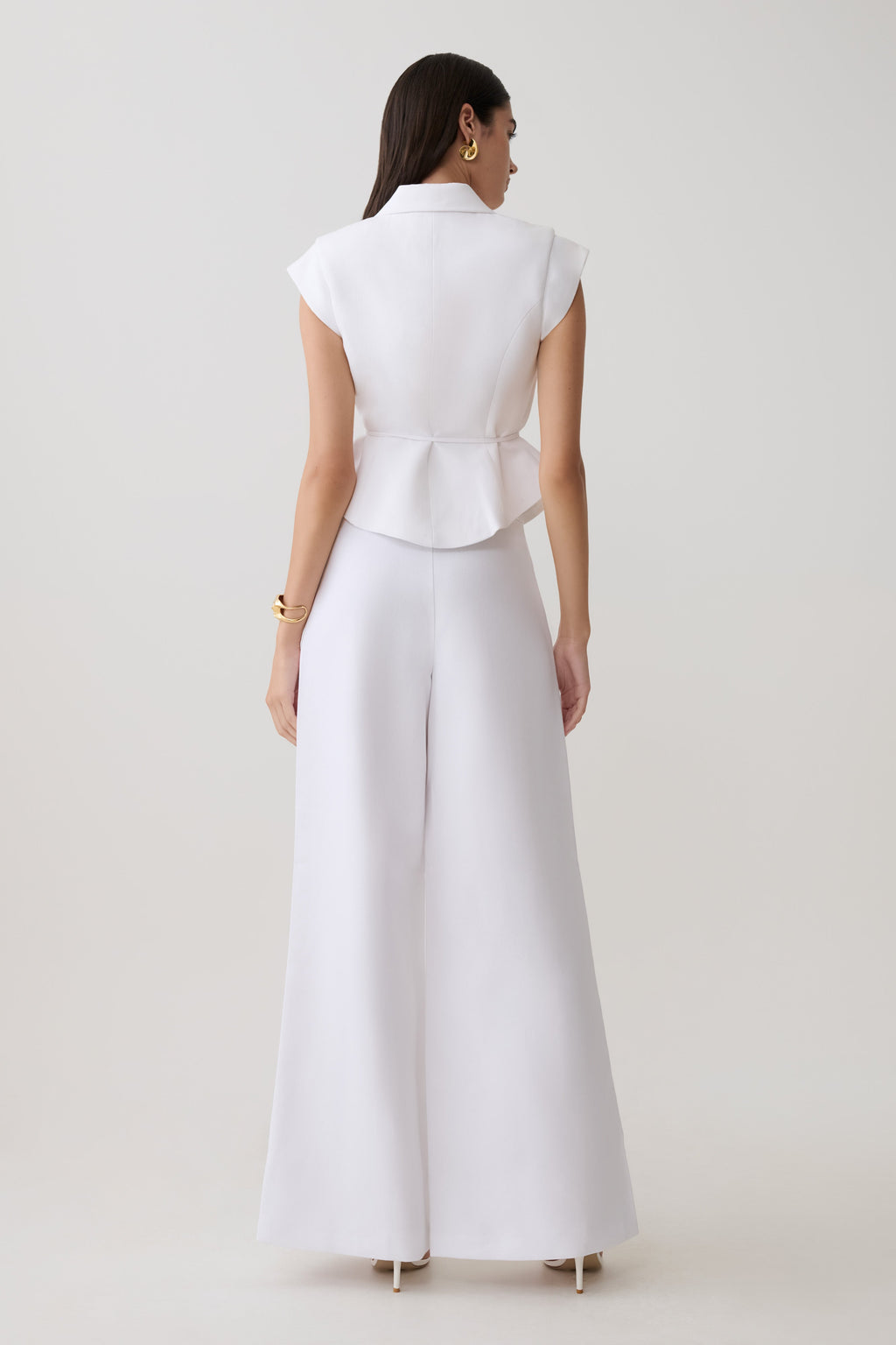 Raya Mid Rise Wide Leg Linen Pant - White