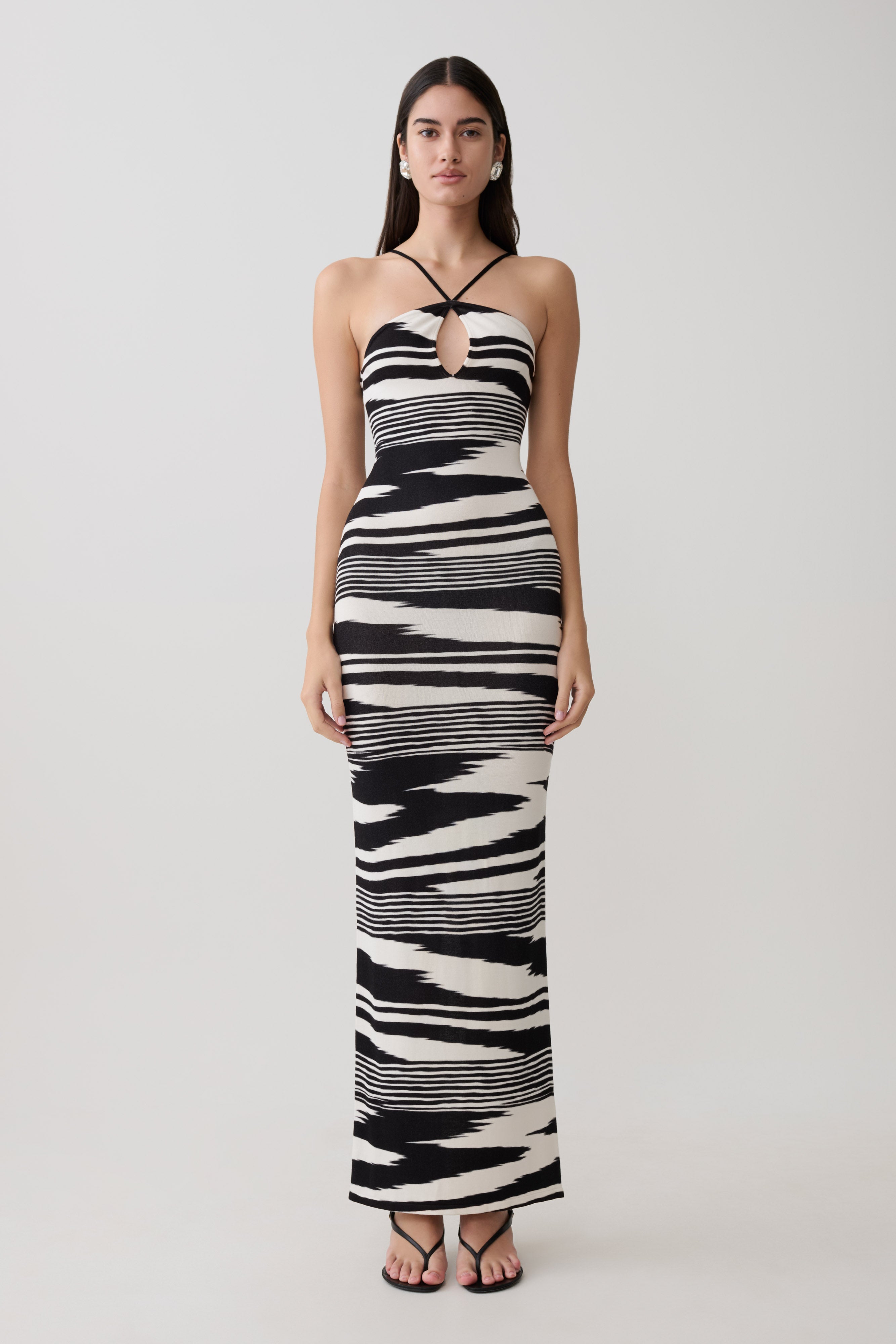 Ashtin Cross Front Knit Maxi Dress - Linear Shift Print