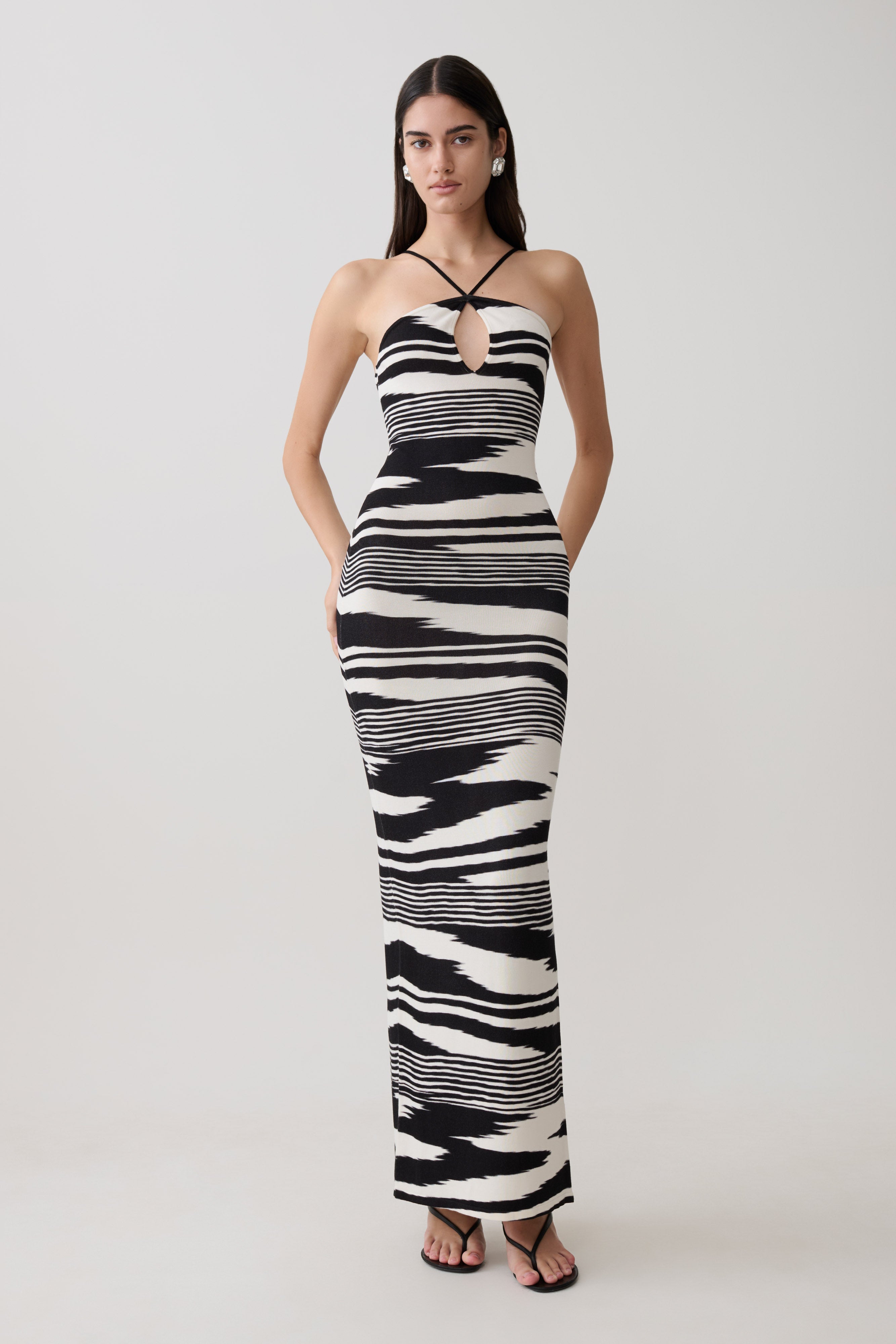 Ashtin Cross Front Knit Maxi Dress - Linear Shift Print