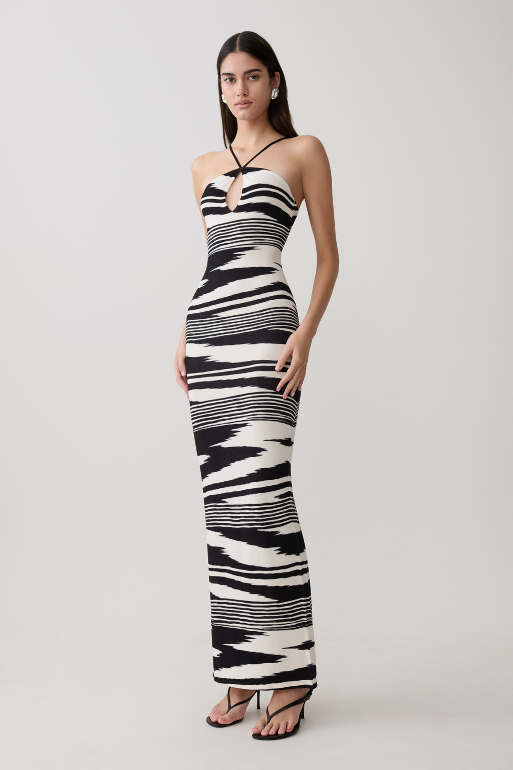 Ashtin Cross Front Knit Maxi Dress - Linear Shift Print
