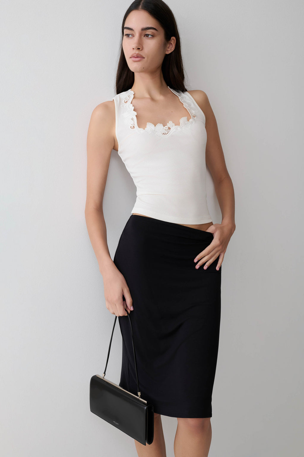 Greer Knee Length Skirt - Black