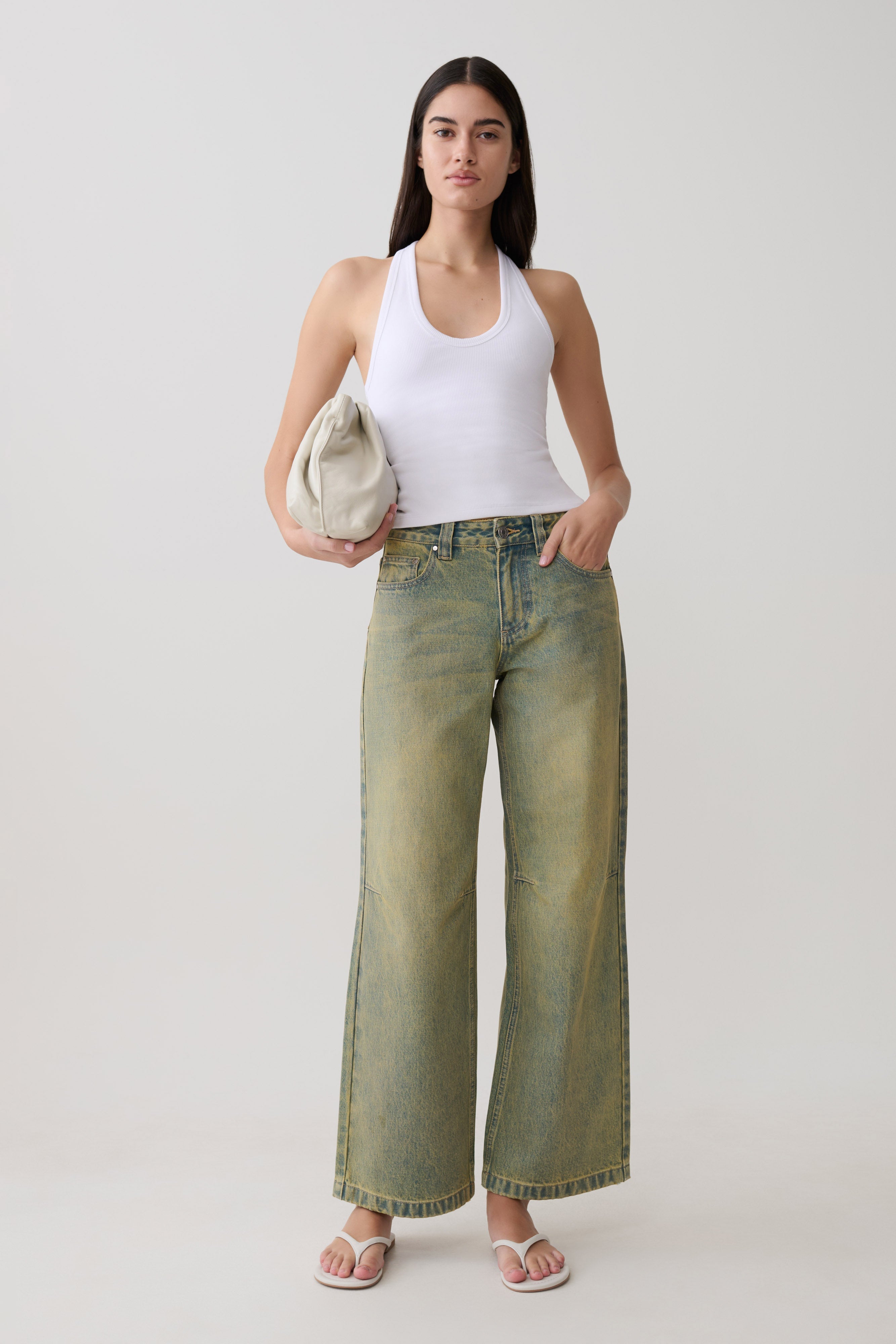 Joey Mid Rise Wide Leg Jeans - Green Wash