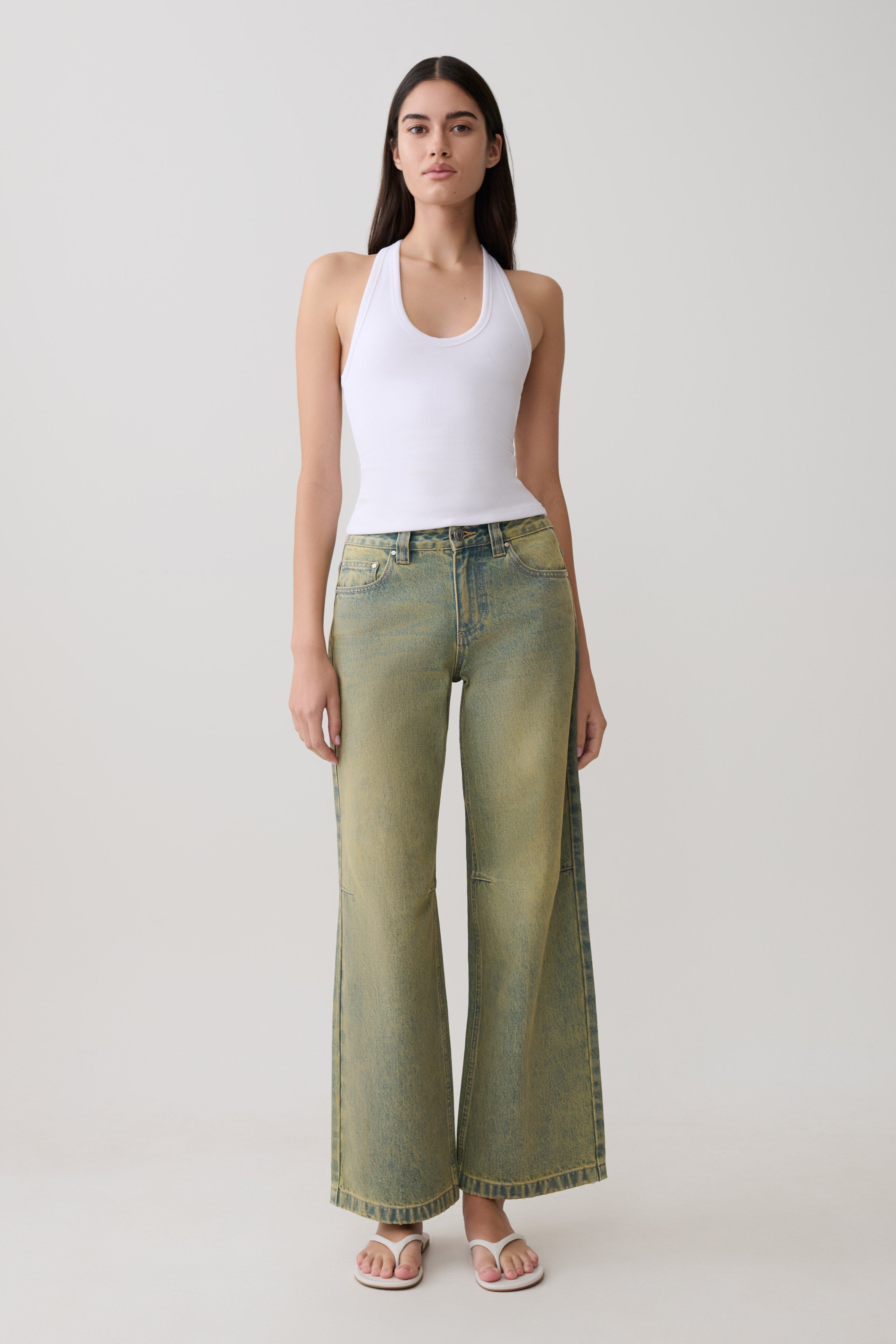 Joey Mid Rise Wide Leg Jeans - Green Wash
