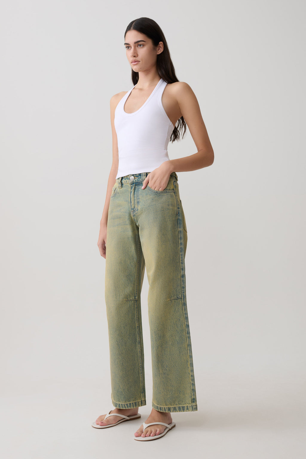 Joey Mid Rise Wide Leg Jeans - Green Wash