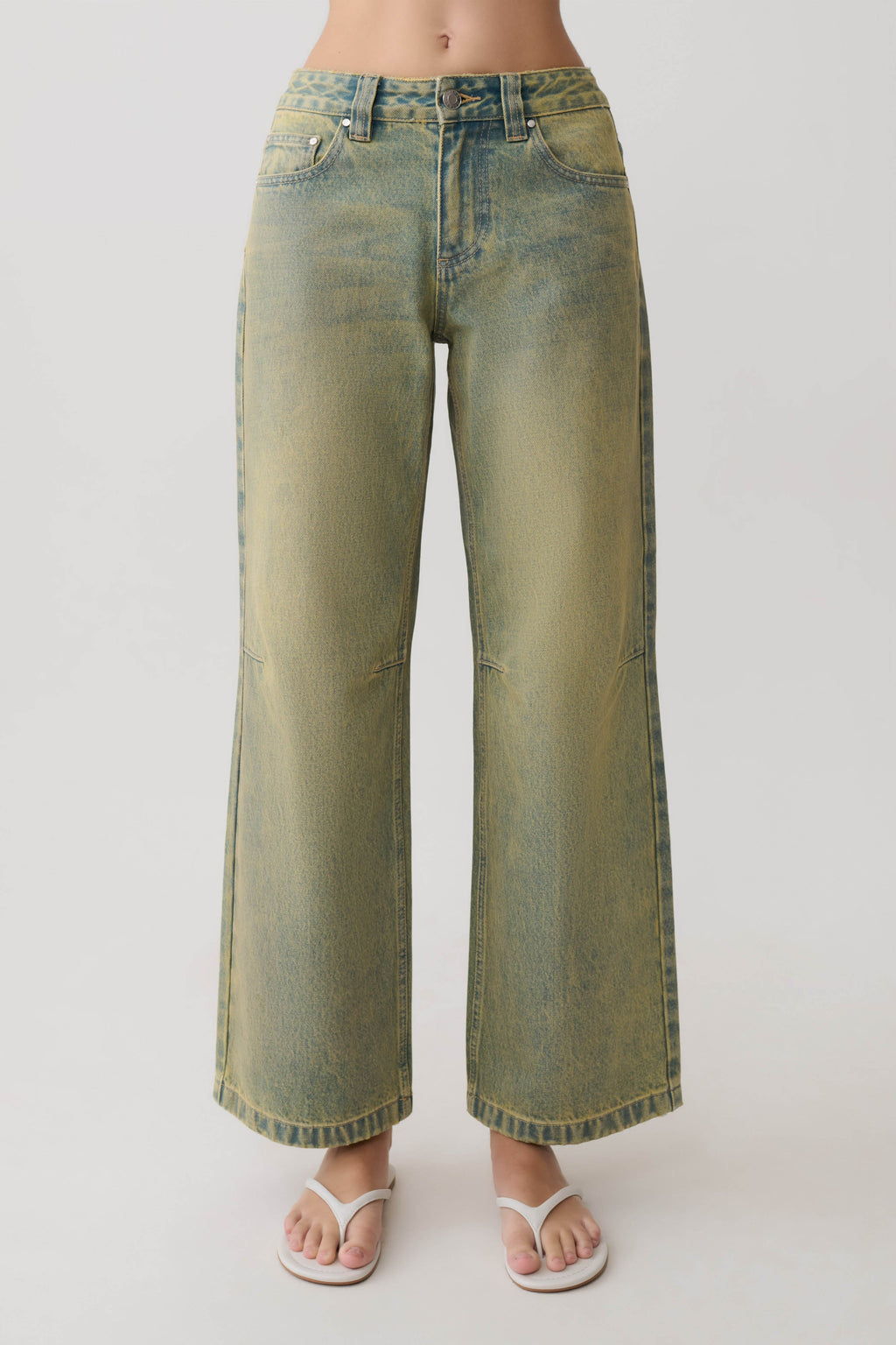 Joey Mid Rise Wide Leg Jeans - Green Wash
