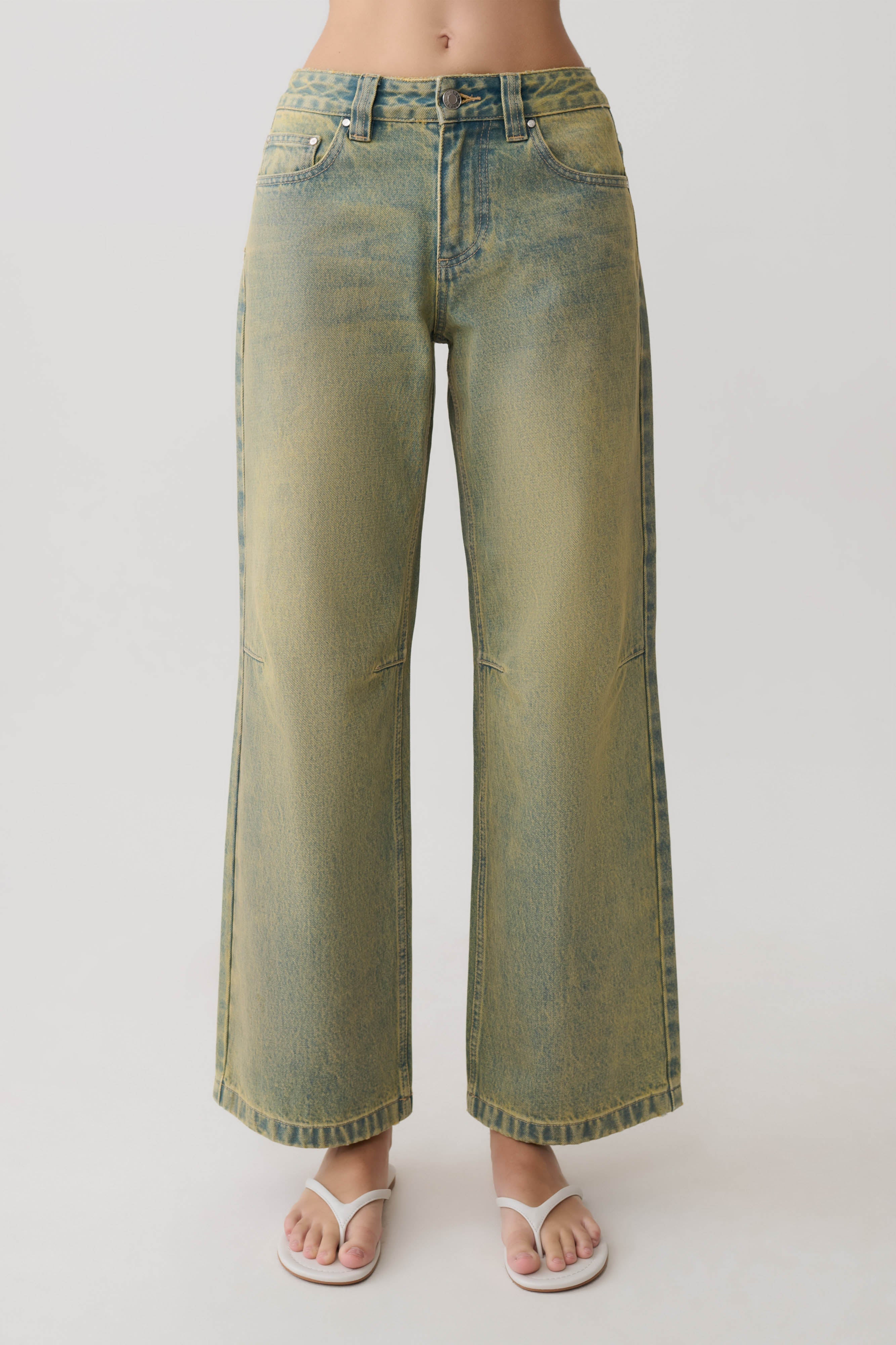 Joey Mid Rise Wide Leg Jeans - Green Wash