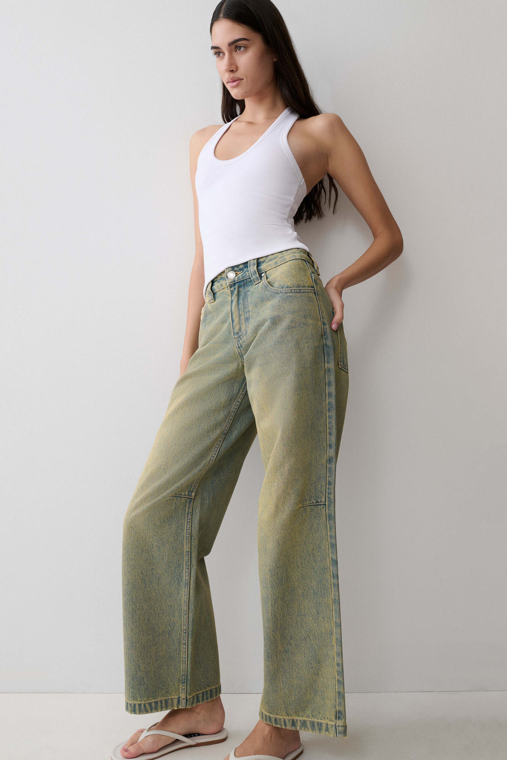 Joey Mid Rise Wide Leg Jeans - Green Wash