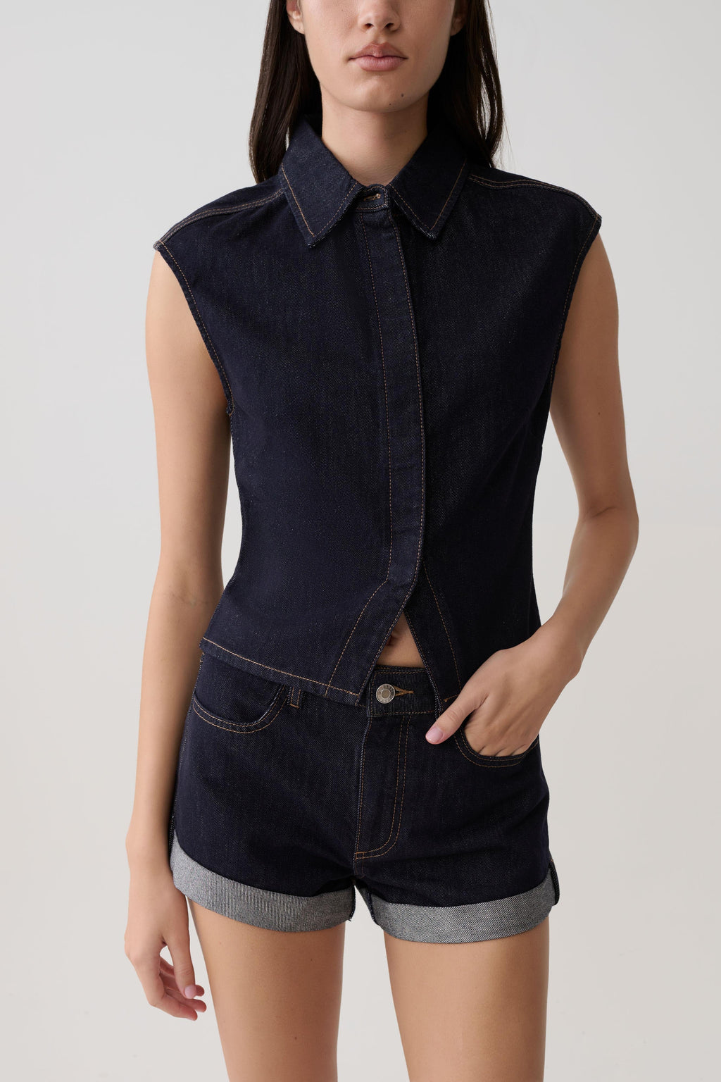Krissy Rolled Hem Denim Shorts - Washed Indigo Blue