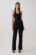 Daisy Wrap Skirt Straight Leg Pants - Black