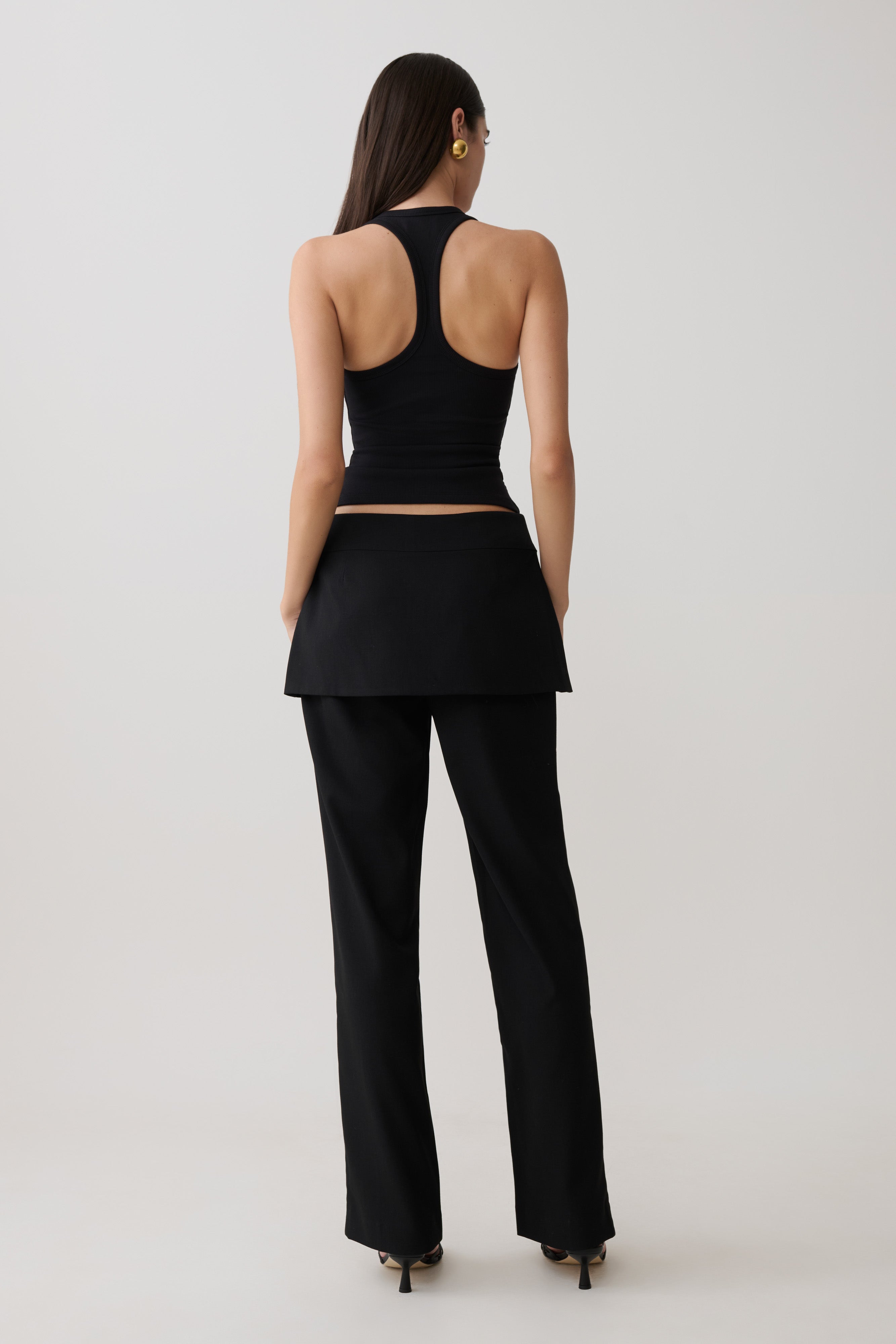 Daisy Wrap Skirt Straight Leg Pants - Black