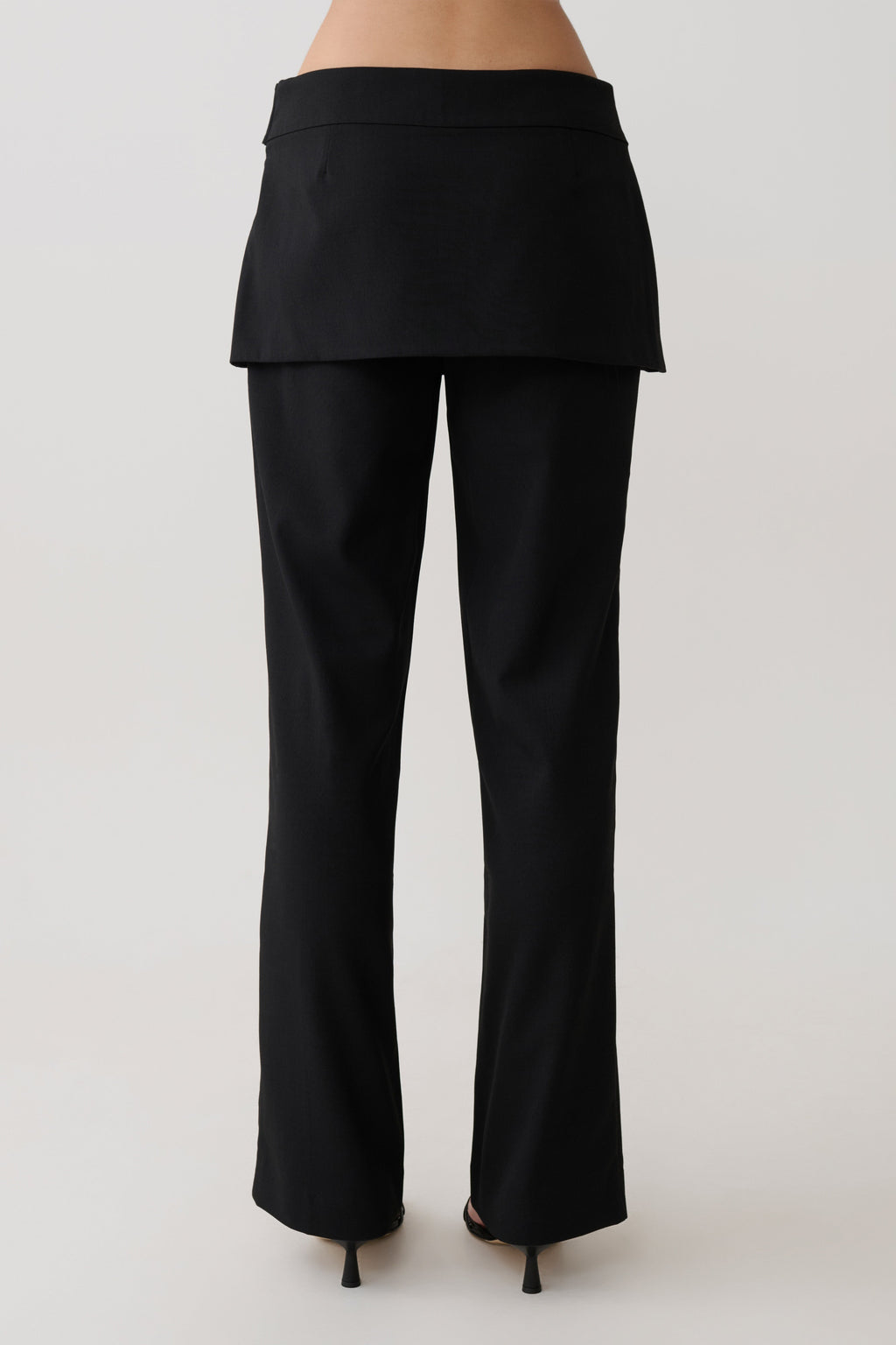 Daisy Wrap Skirt Straight Leg Pants - Black
