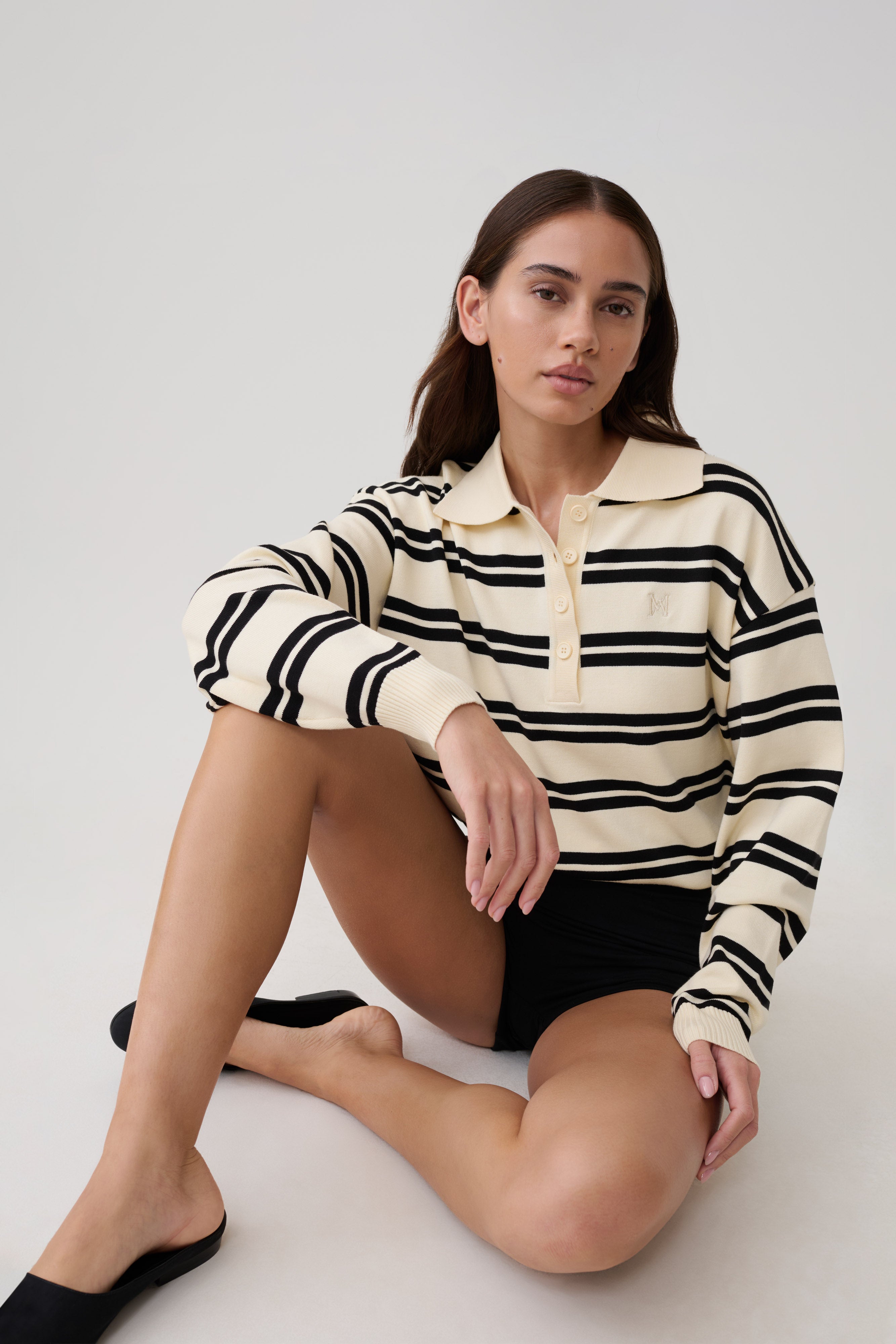 Philly Stripe Long Sleeve Knit Jumper - Ivory/Black